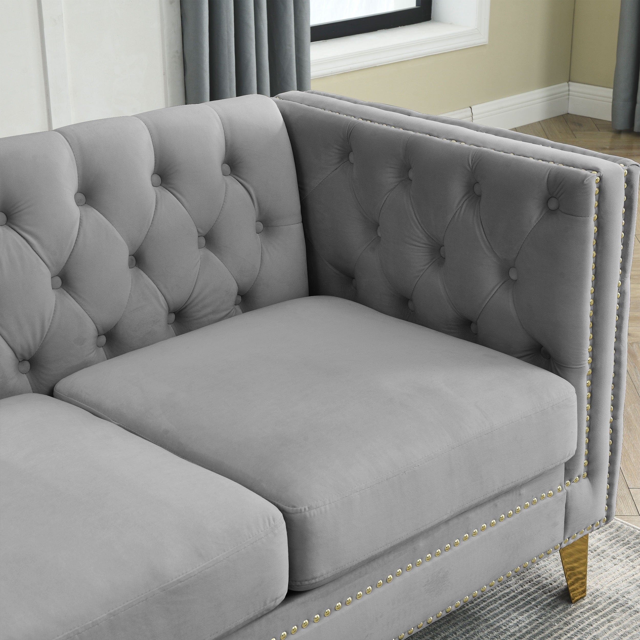 {Contact us for 3D modeling} Velvet Sofa for Living Room,Buttons Tufted Square Arm Couch, Modern Couch Upholstered Button and Me