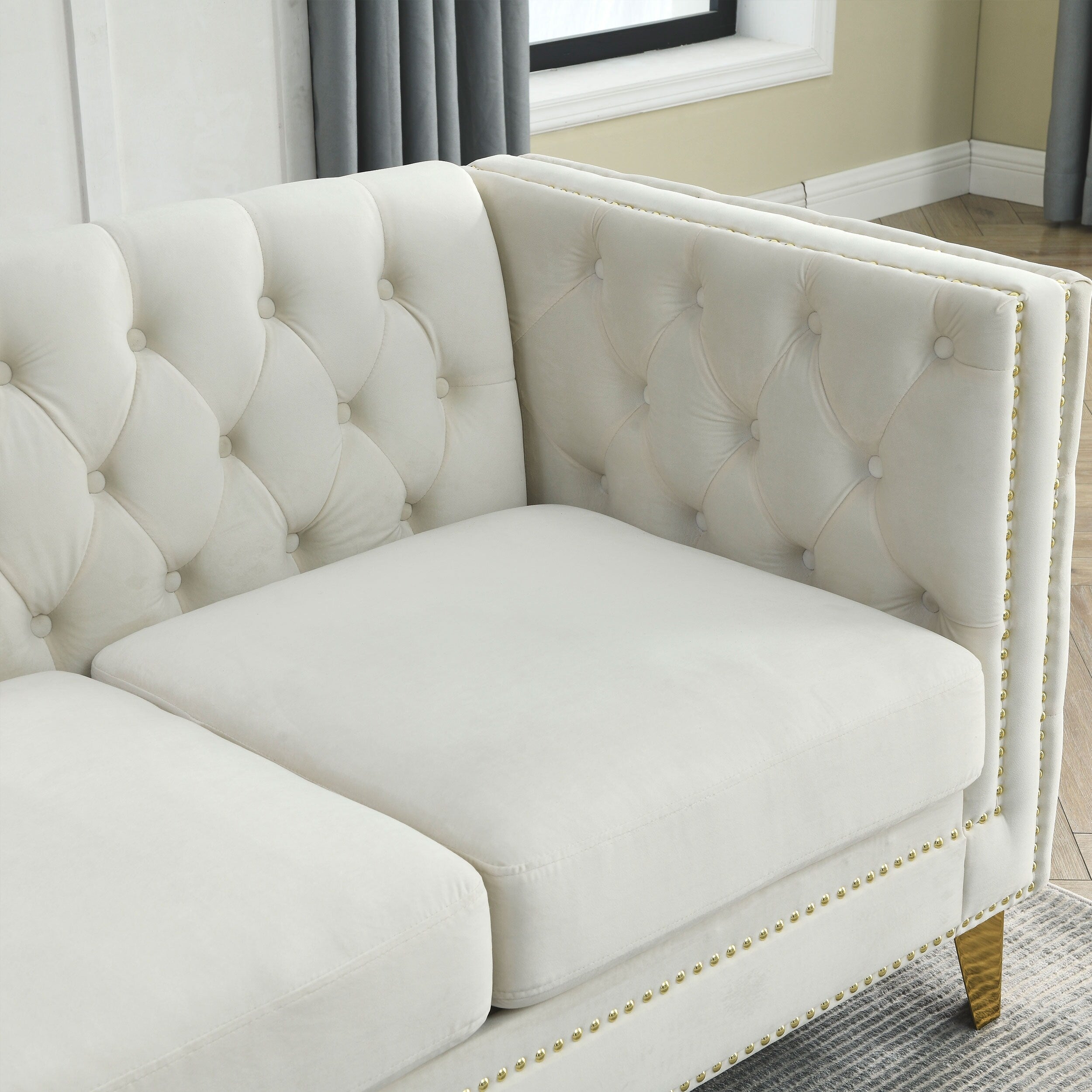 {Contact us for 3D modeling} Velvet Sofa for Living Room,Buttons Tufted Square Arm Couch, Modern Couch Upholstered Button and Me