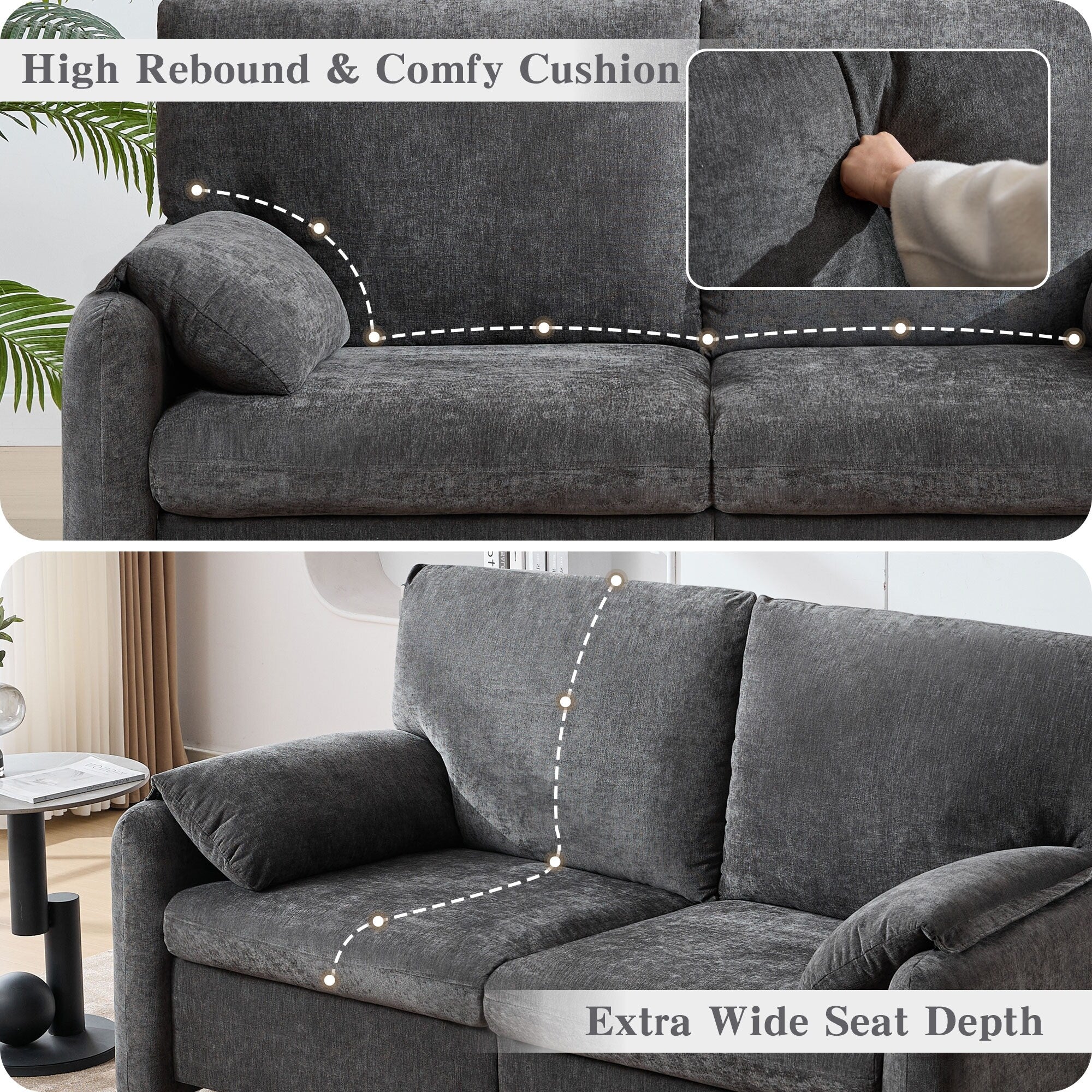 800LBS Down Filled Sofas, 60 inch Minimalist Sofa, with Multiple Colors in the Living Room and Bedroom