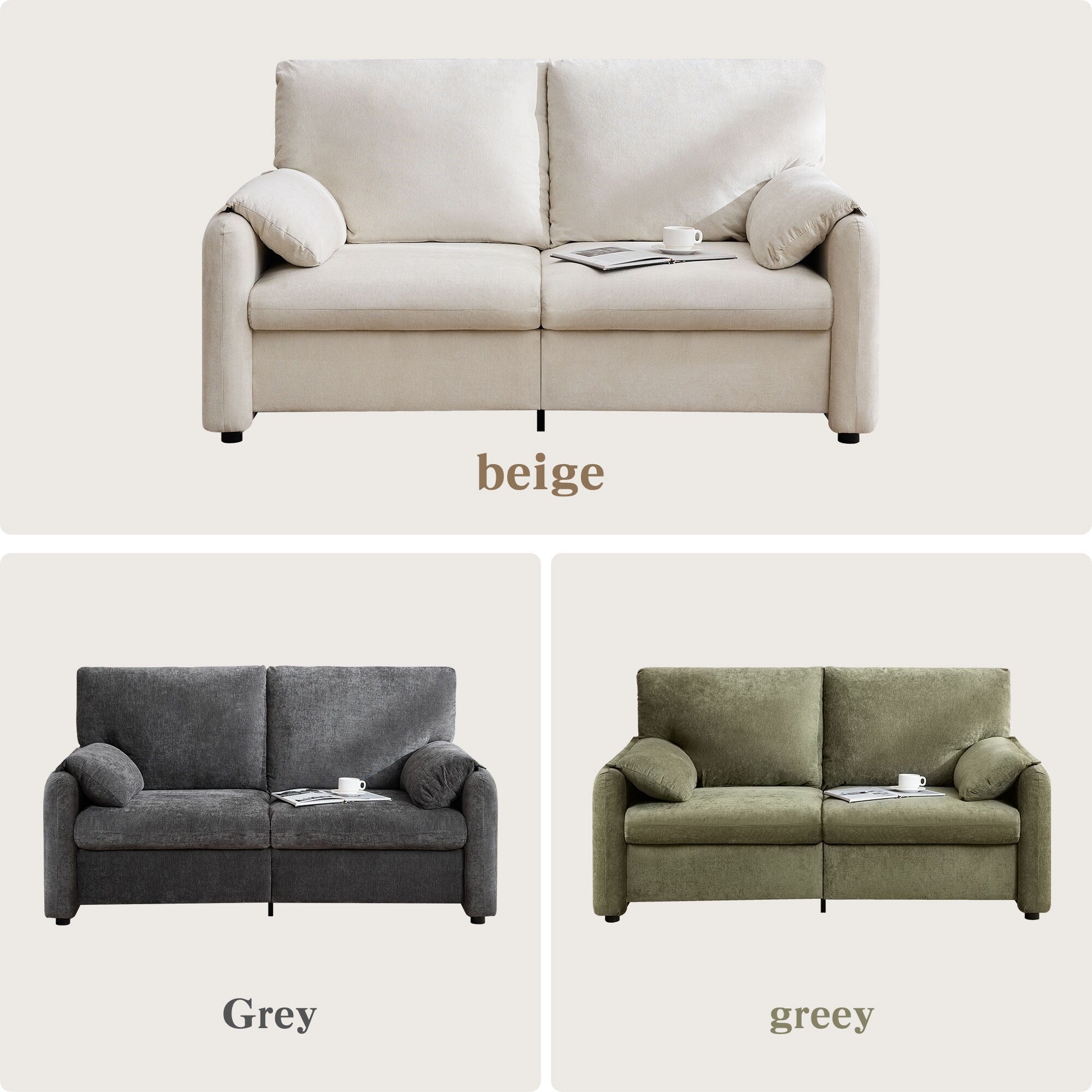 800LBS Down Filled Sofas, 60 inch Minimalist Sofa, with Multiple Colors in the Living Room and Bedroom