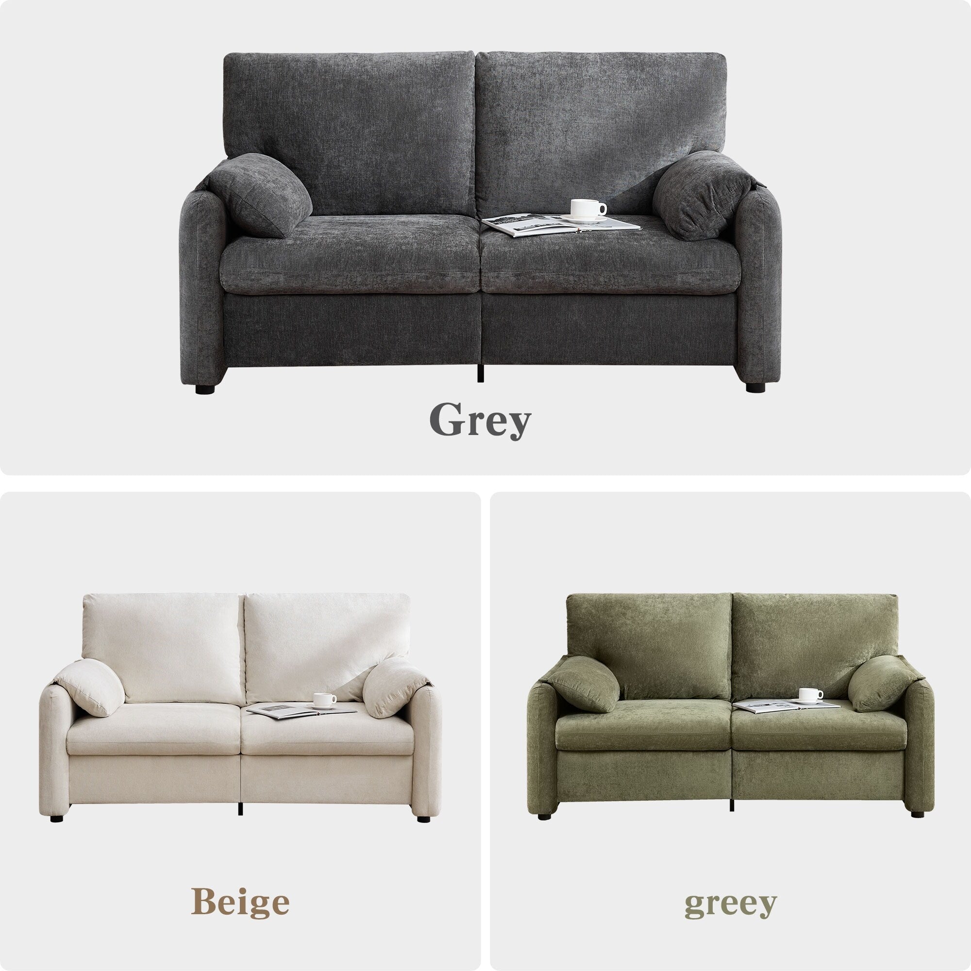 800LBS Down Filled Sofas, 60 inch Minimalist Sofa, with Multiple Colors in the Living Room and Bedroom