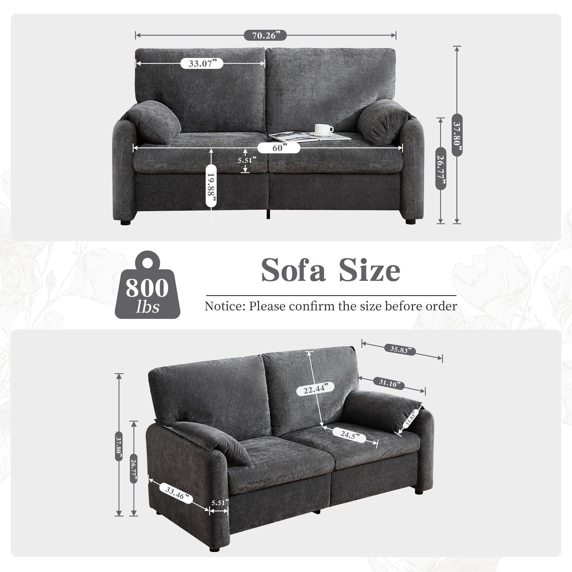800LBS Down Filled Sofas, 60 inch Minimalist Sofa, with Multiple Colors in the Living Room and Bedroom