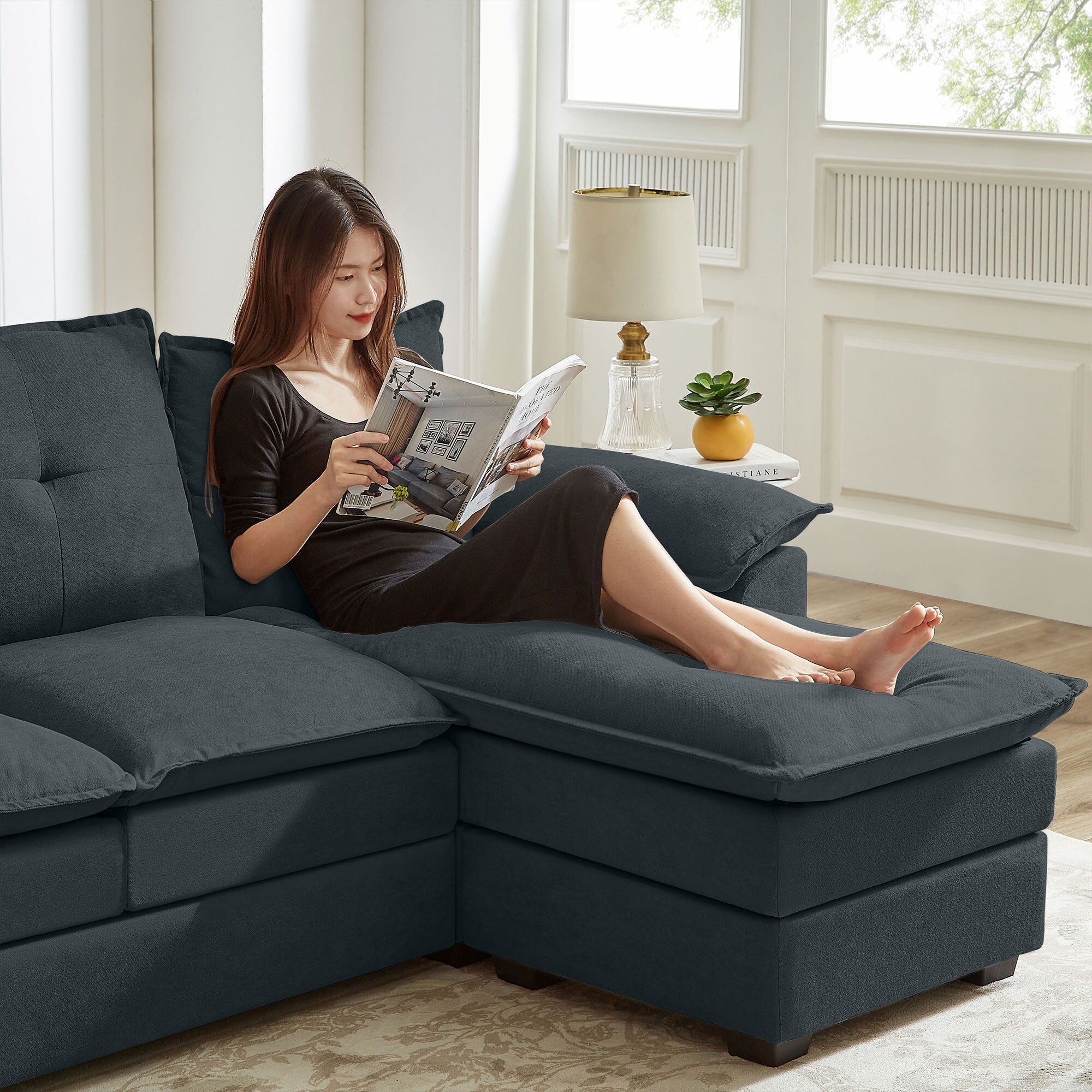 82.28 Inches L Shape Sectional Sofa with Cloud Seats for Living Room