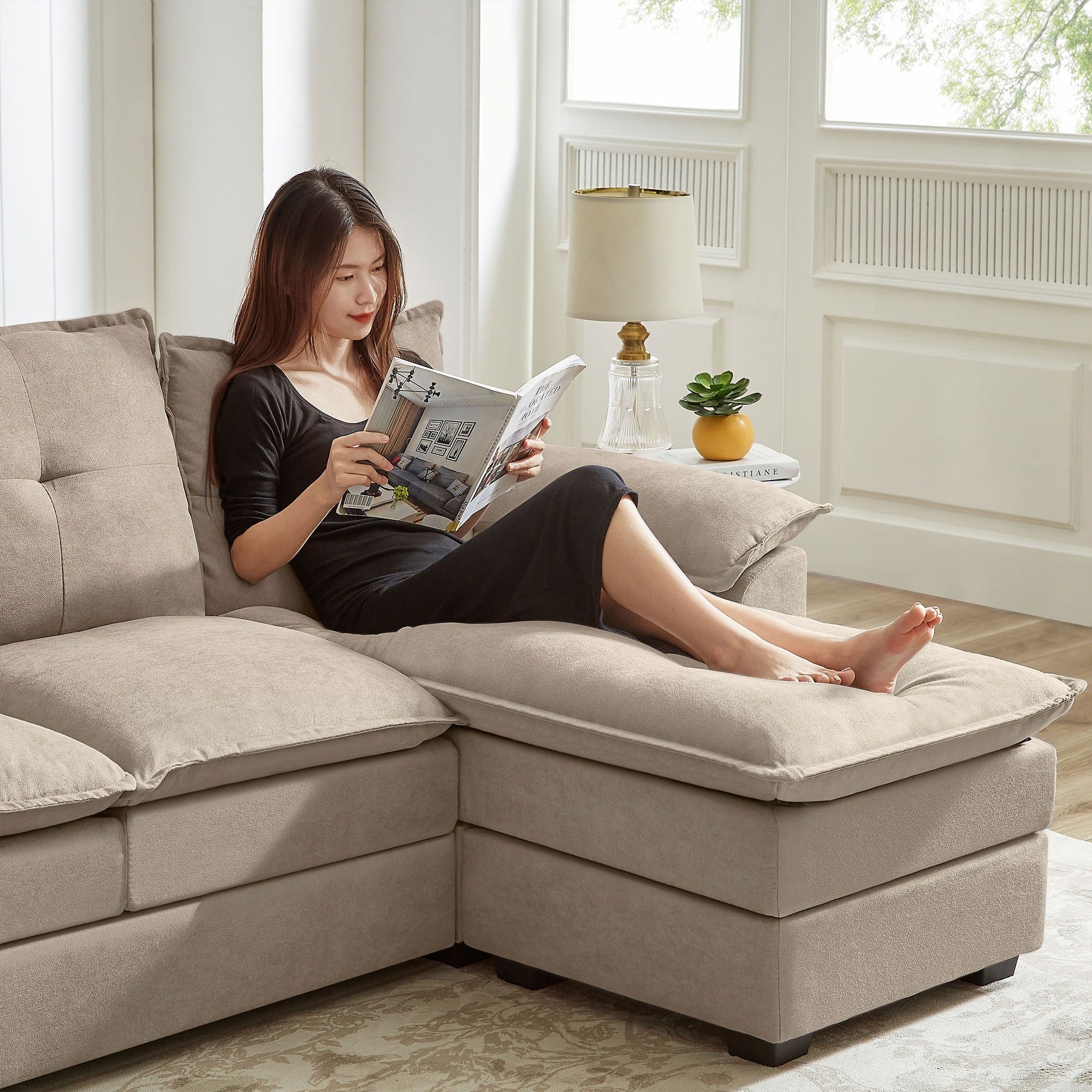 82.28 Inches L Shape Sectional Sofa with Cloud Seats for Living Room