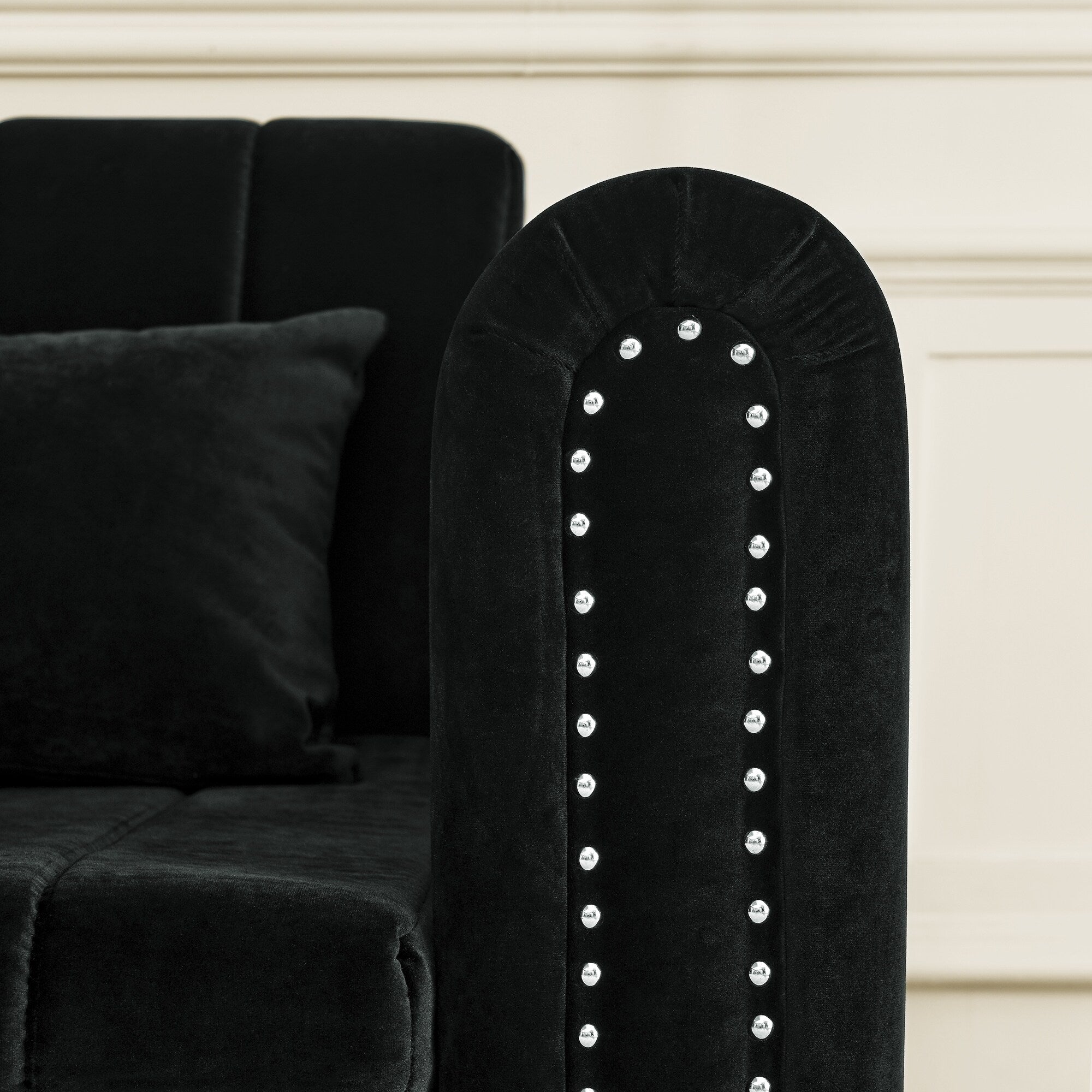 82.3'' Velvet 3 Seater Sofa with Rolled Arms, Pull-Out Queen Bed, Two Drawers and Two Pillows