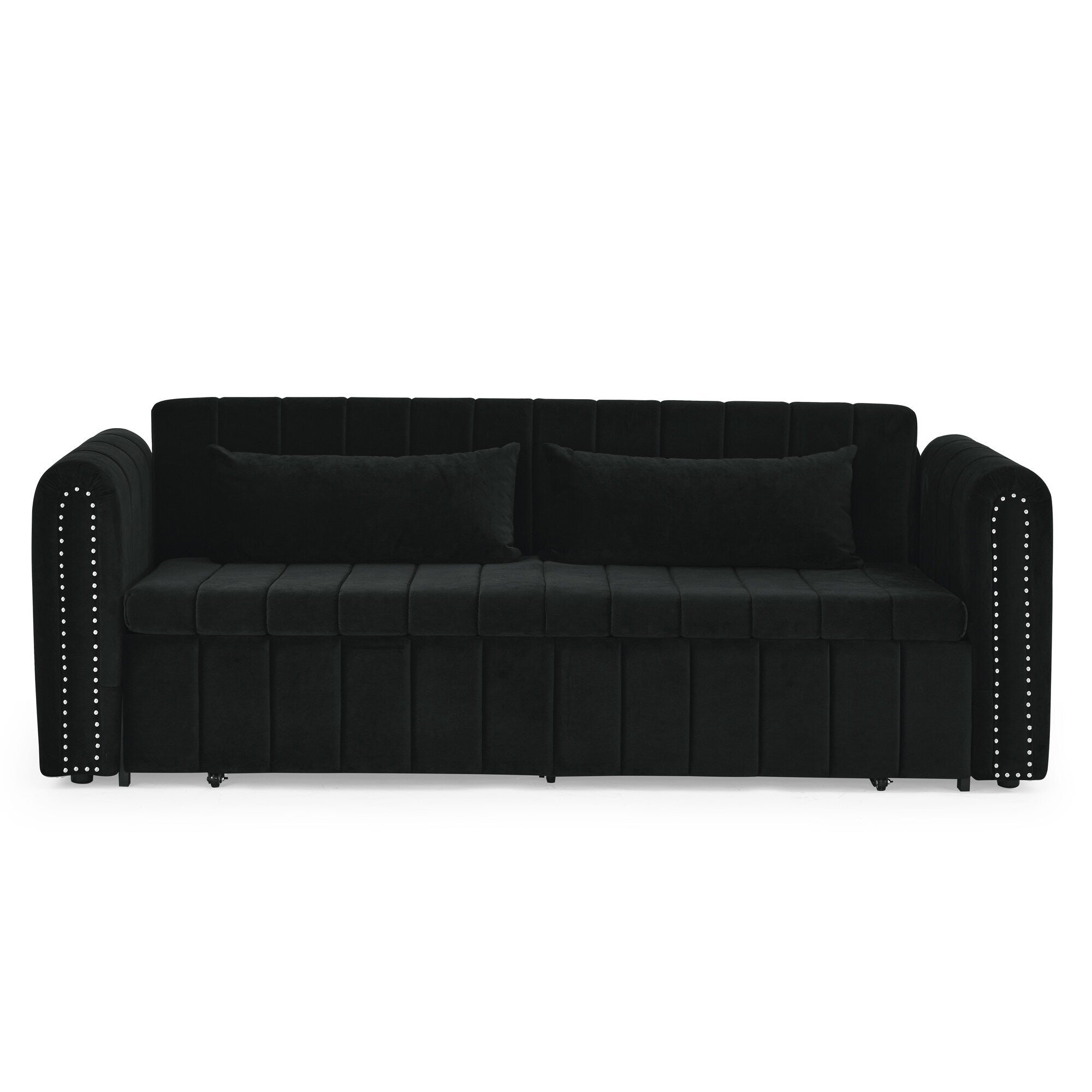 82.3'' Velvet 3 Seater Sofa with Rolled Arms, Pull-Out Queen Bed, Two Drawers and Two Pillows