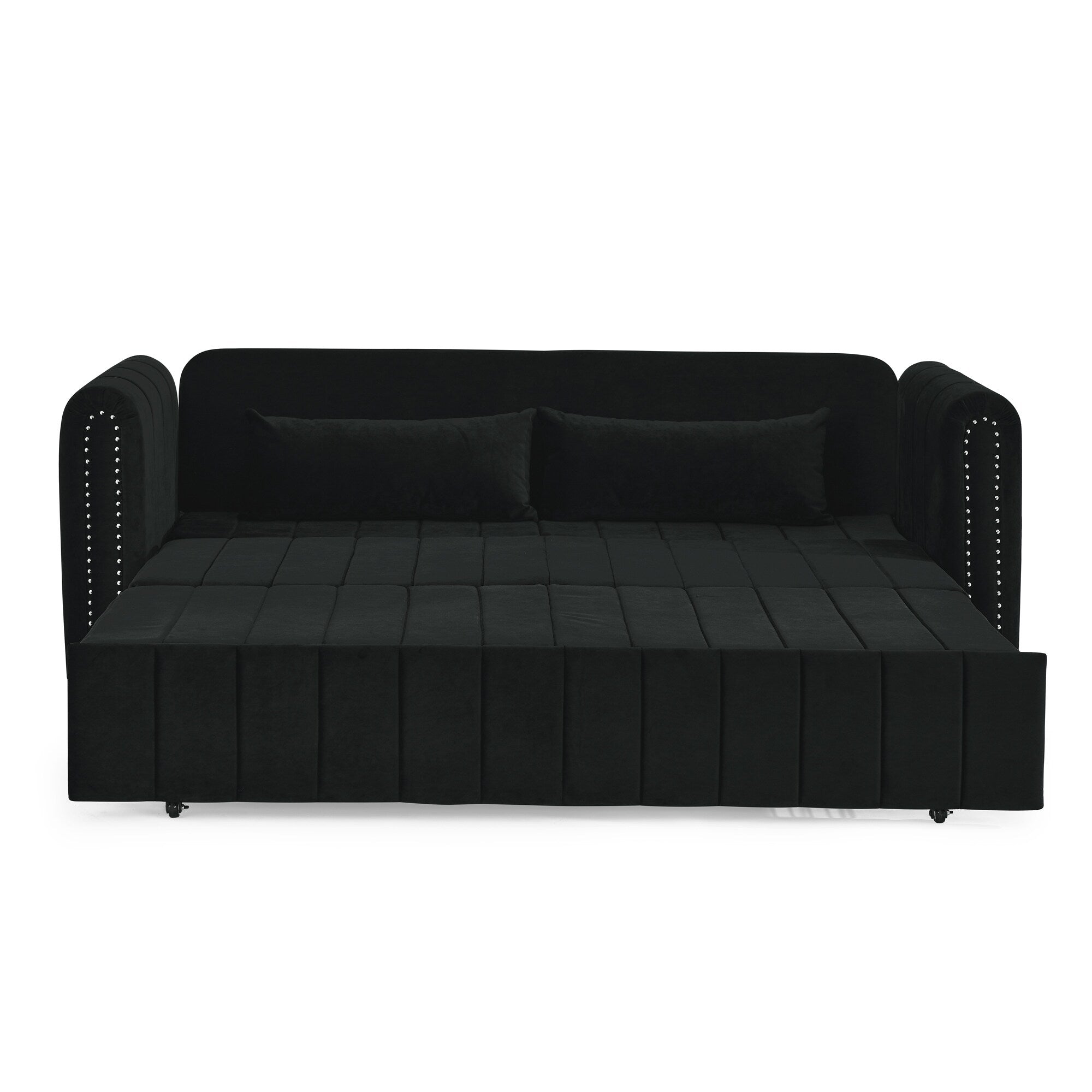 82.3'' Velvet 3 Seater Sofa with Rolled Arms, Pull-Out Queen Bed, Two Drawers and Two Pillows