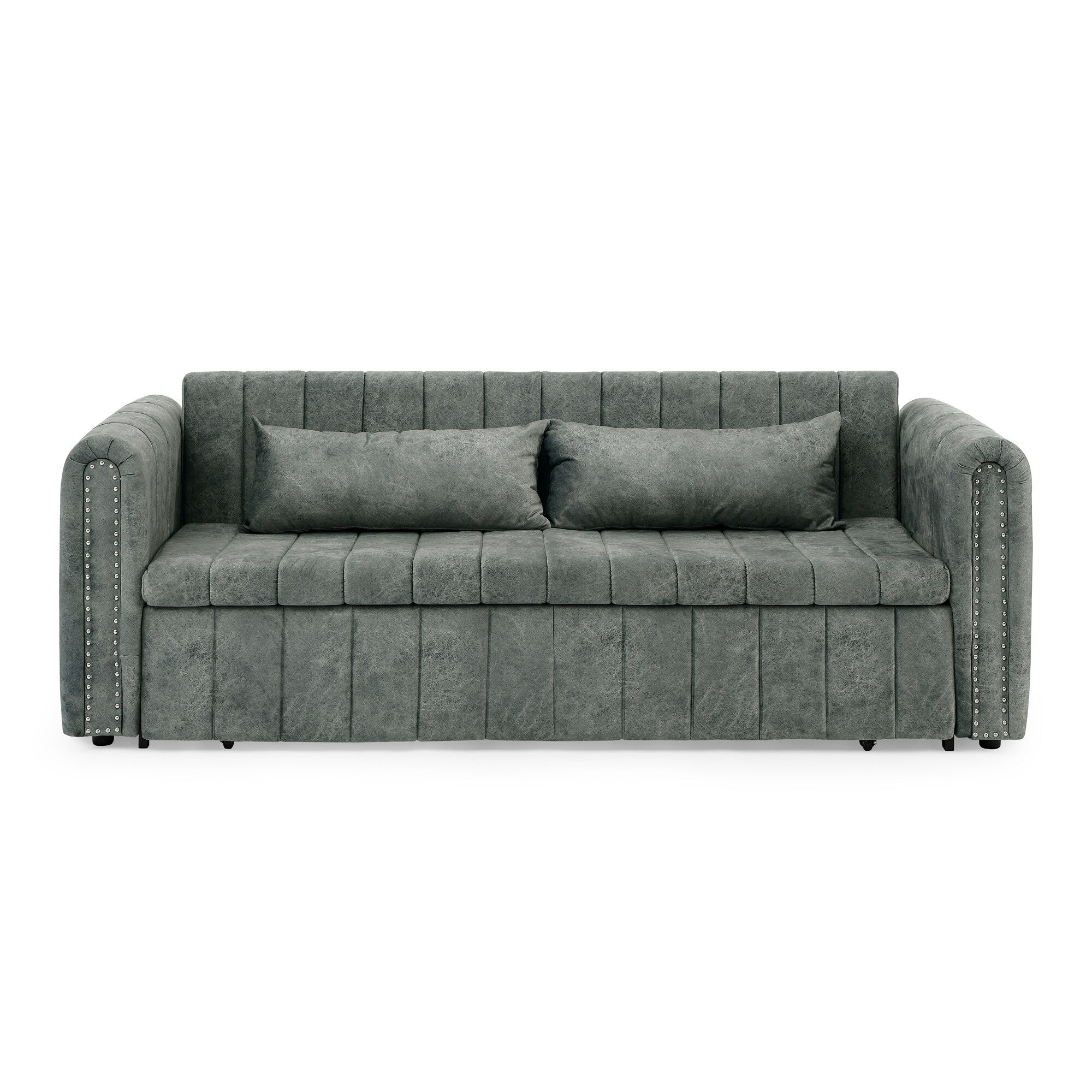 82.3'' Velvet 3 Seater Sofa with Rolled Arms, Pull-Out Queen Bed, Two Drawers and Two Pillows