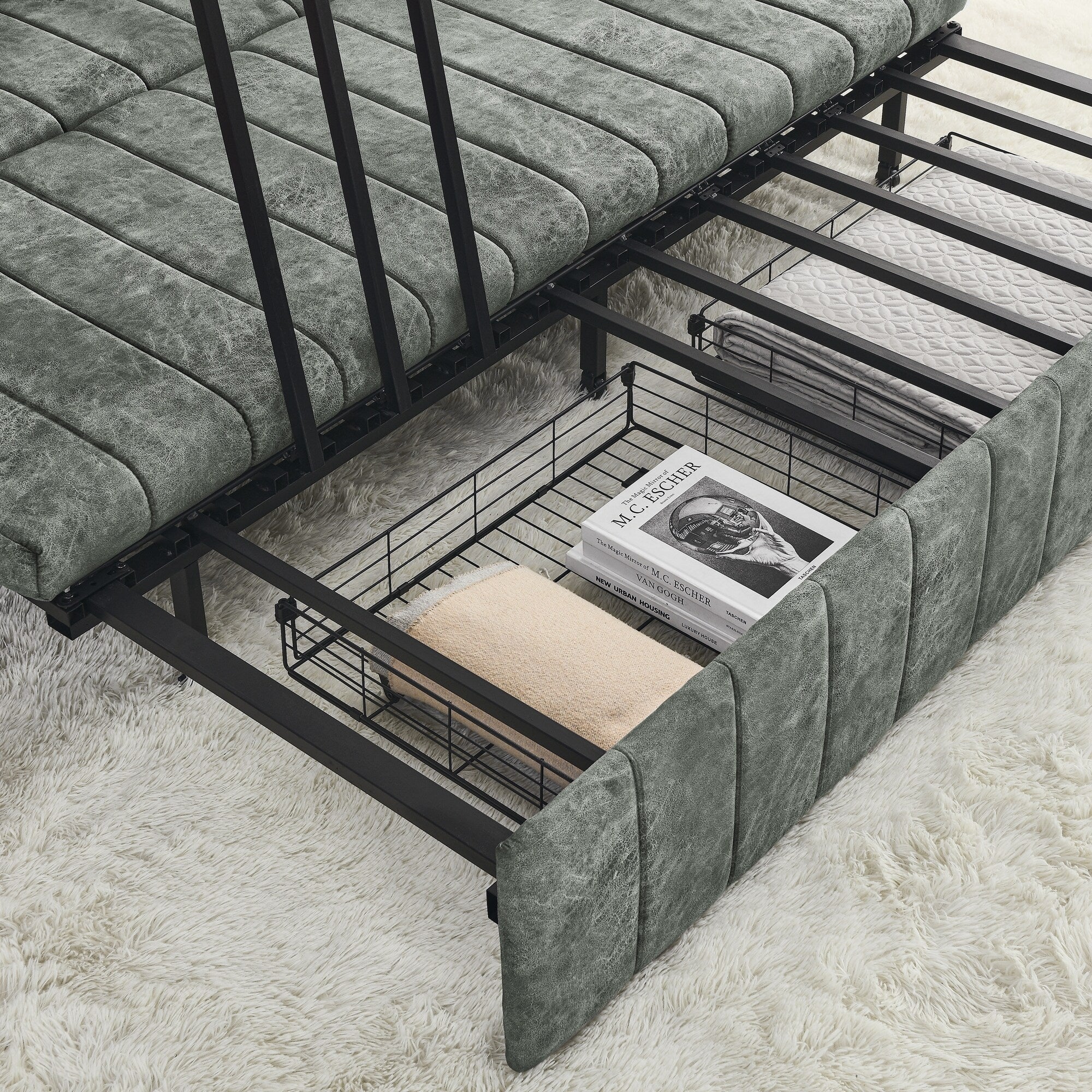 82.3'' Velvet 3 Seater Sofa with Rolled Arms, Pull-Out Queen Bed, Two Drawers and Two Pillows