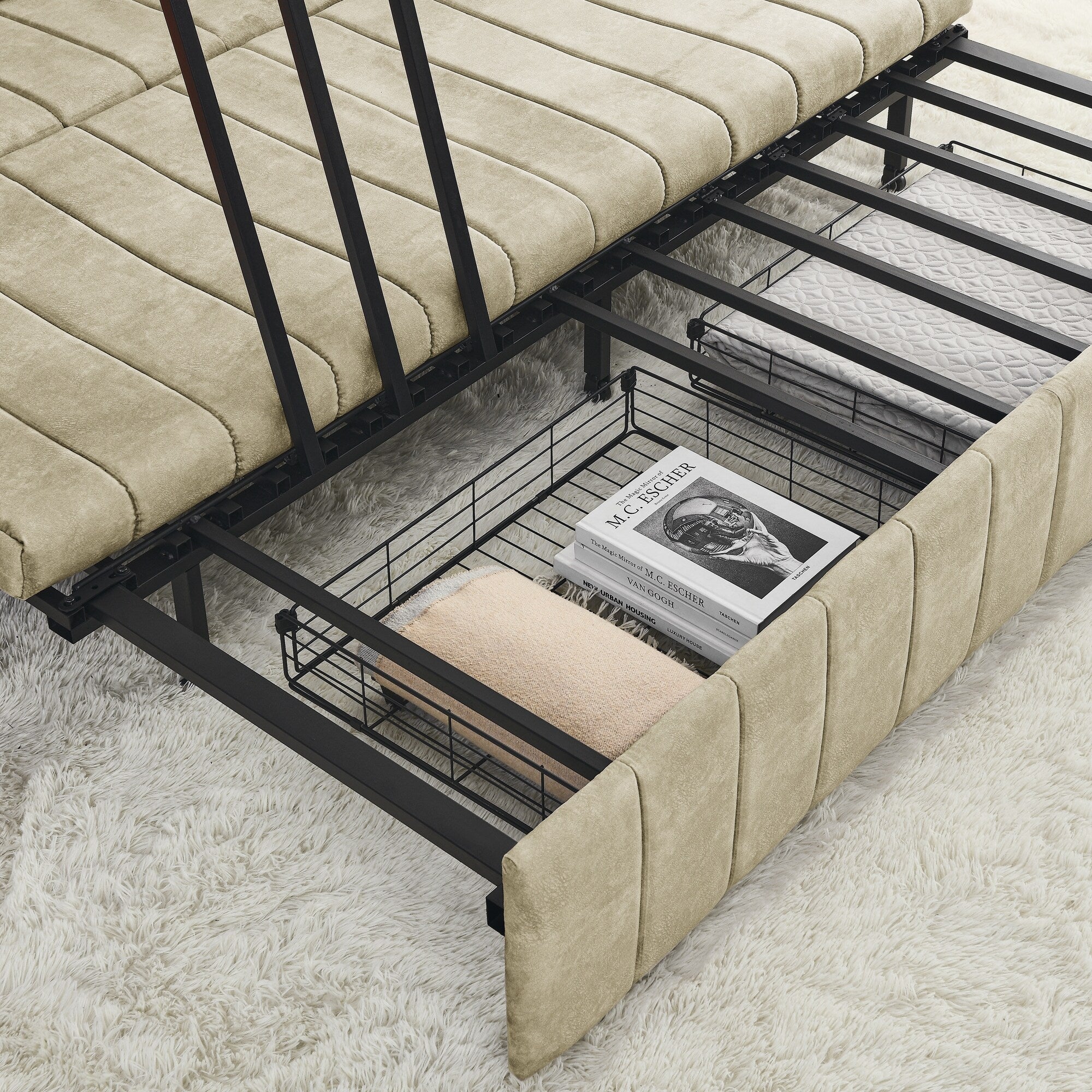 82.3'' Velvet 3 Seater Sofa with Rolled Arms, Pull-Out Queen Bed, Two Drawers and Two Pillows