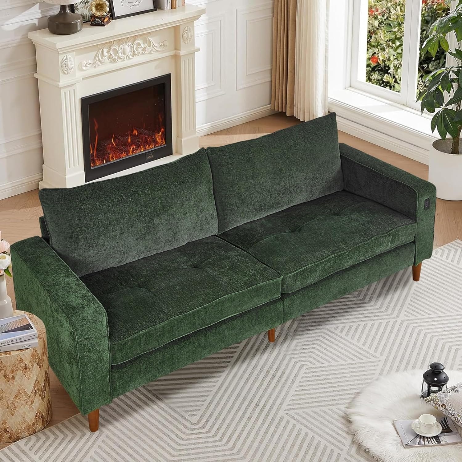 82.68'' Sofa for Living Room, Loveseat Sofa with USB/Type-C Port, Comfy Chenille Love Seat Couch with Removable Cover