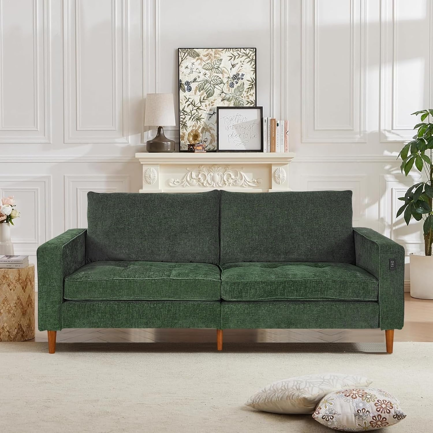 82.68'' Sofa for Living Room, Loveseat Sofa with USB/Type-C Port, Comfy Chenille Love Seat Couch with Removable Cover