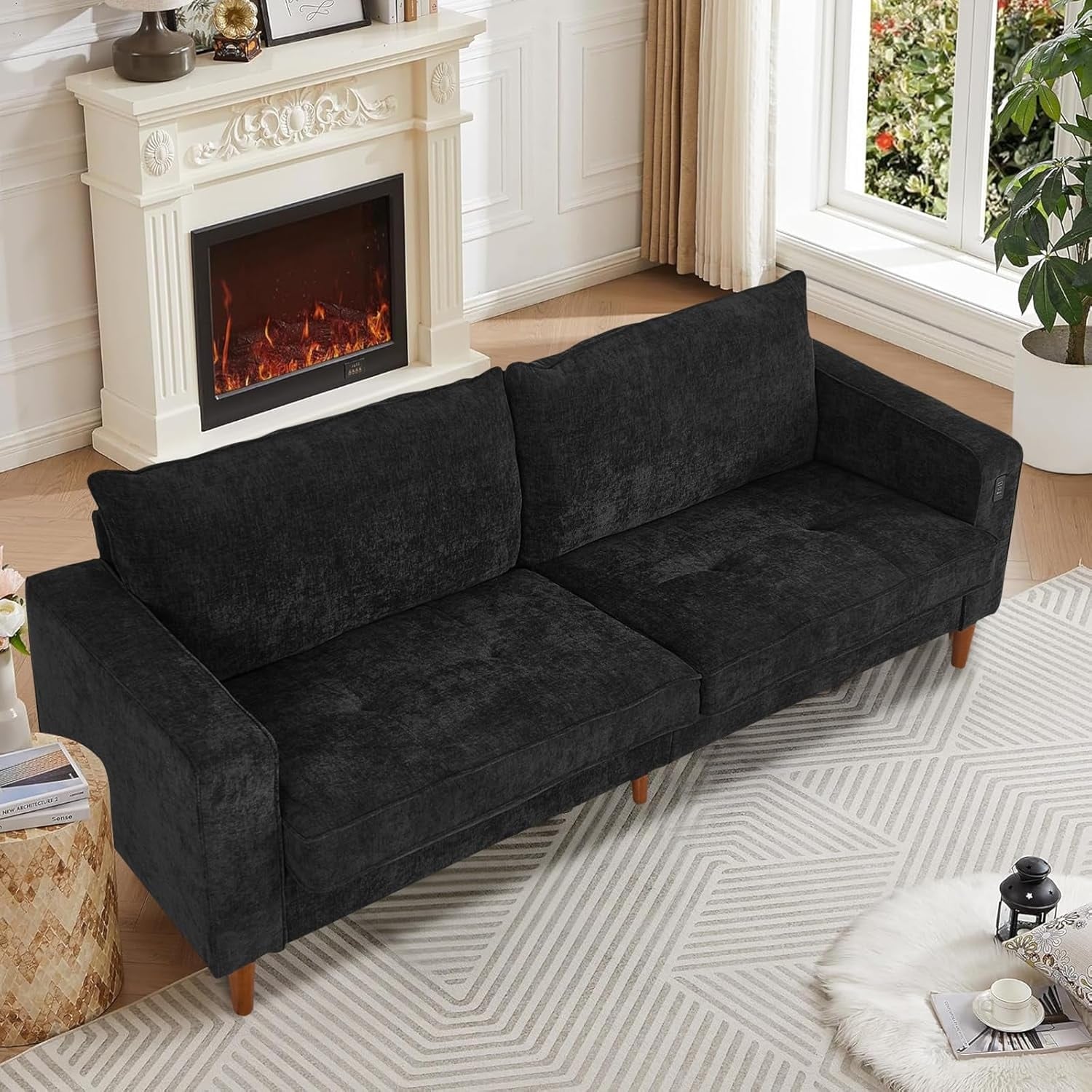 82.68'' Sofa for Living Room, Loveseat Sofa with USB/Type-C Port, Comfy Chenille Love Seat Couch with Removable Cover