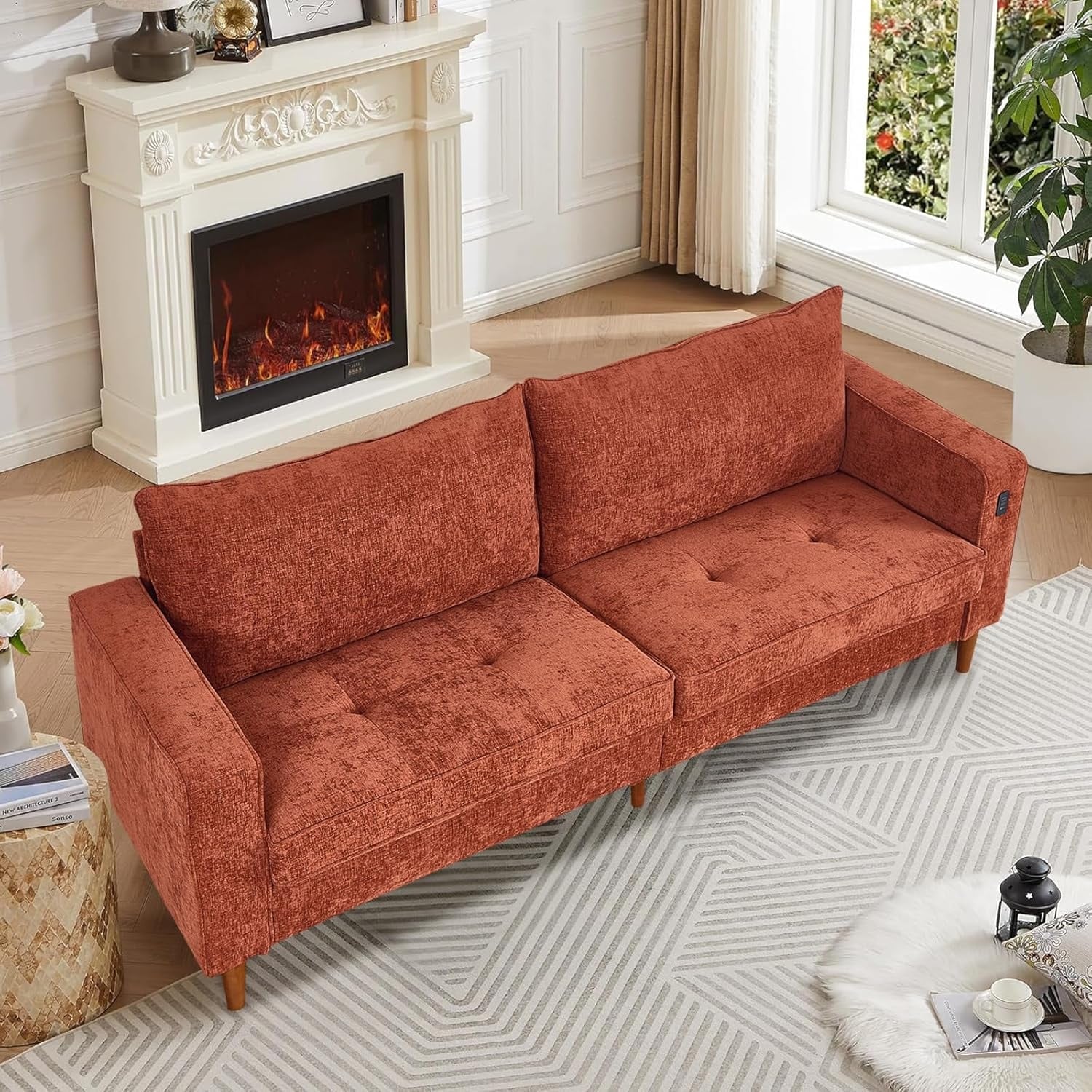 82.68'' Sofa for Living Room, Loveseat Sofa with USB/Type-C Port, Comfy Chenille Love Seat Couch with Removable Cover