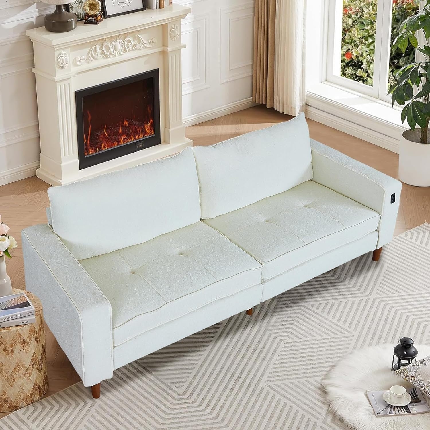 82.68'' Sofa for Living Room, Loveseat Sofa with USB/Type-C Port, Comfy Chenille Love Seat Couch with Removable Cover