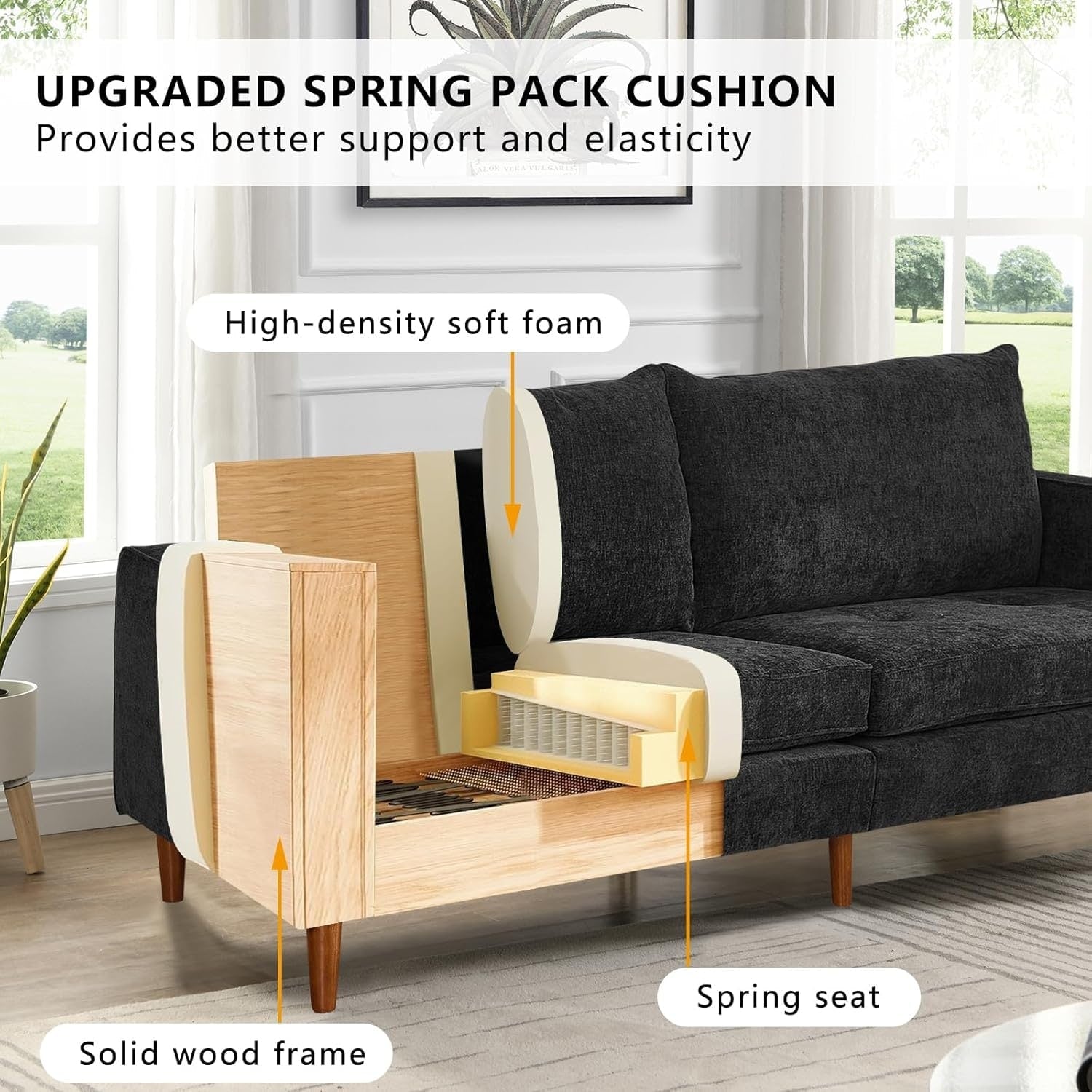 82.68'' Sofa for Living Room, Loveseat Sofa with USB/Type-C Port, Comfy Chenille Love Seat Couch with Removable Cover