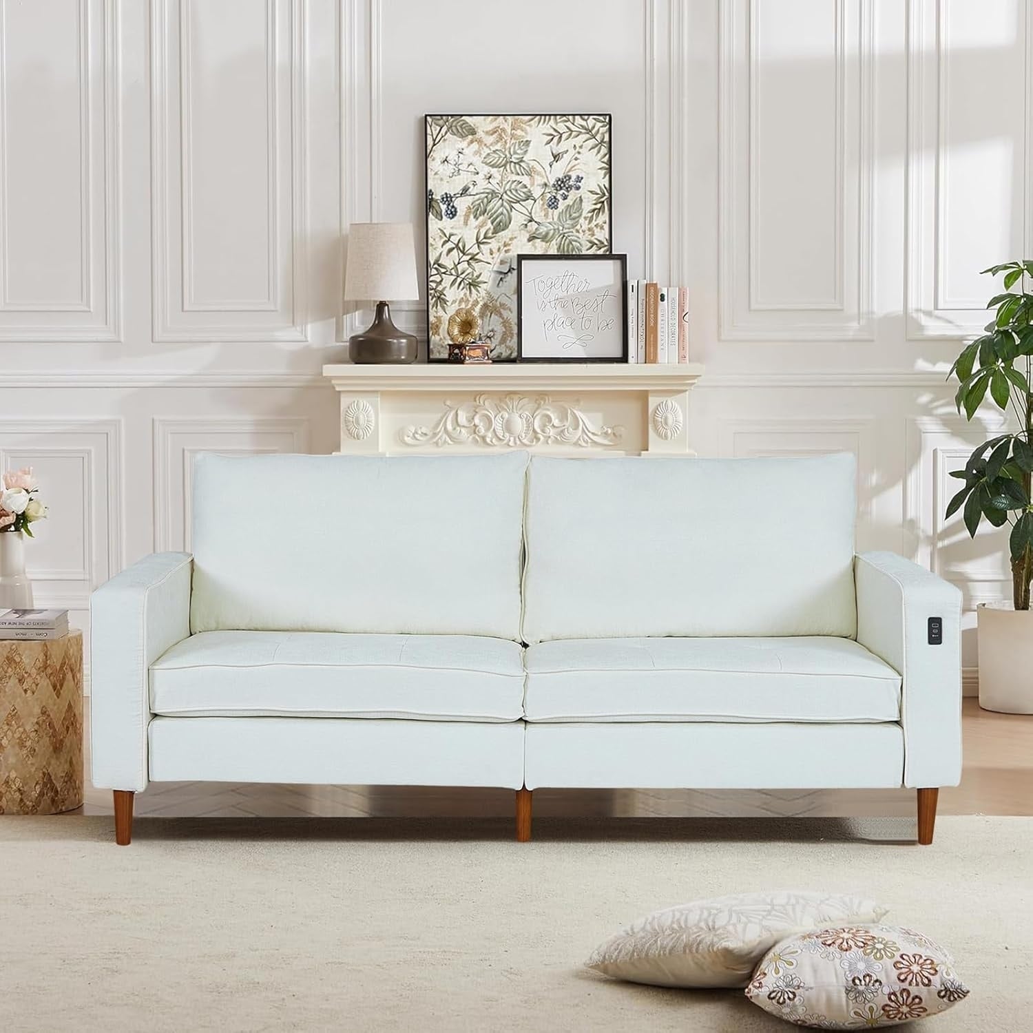 82.68'' Sofa for Living Room, Loveseat Sofa with USB/Type-C Port, Comfy Chenille Love Seat Couch with Removable Cover