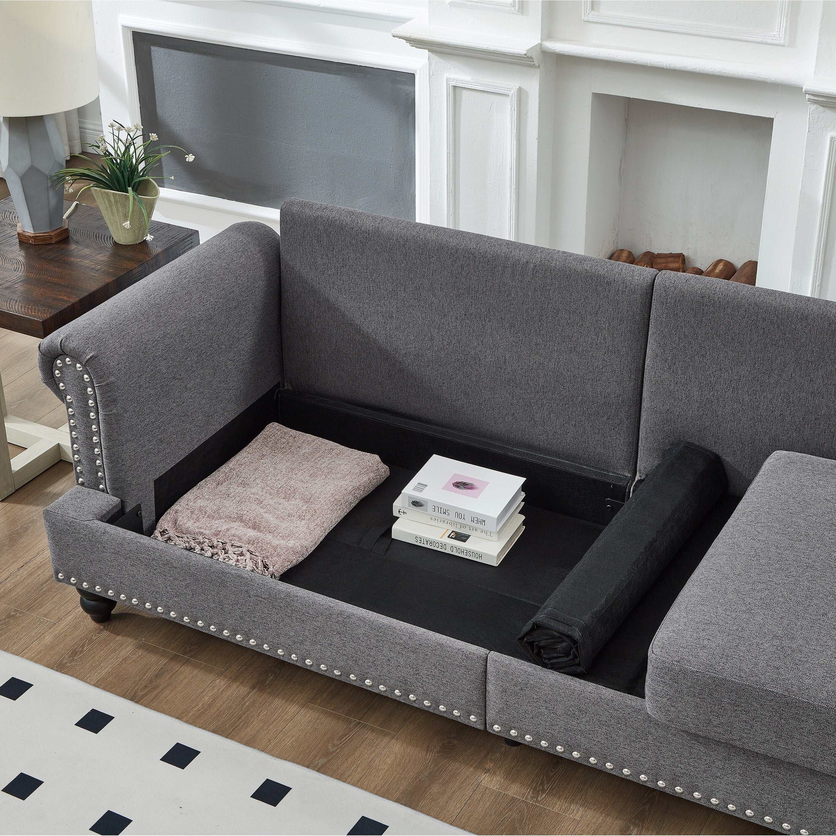 83 Classic Tufted Sofa - 3-Seater Fabric Couch with Nailhead Trim, Polyester Upholstery & Solid Wood Frame for Living Room