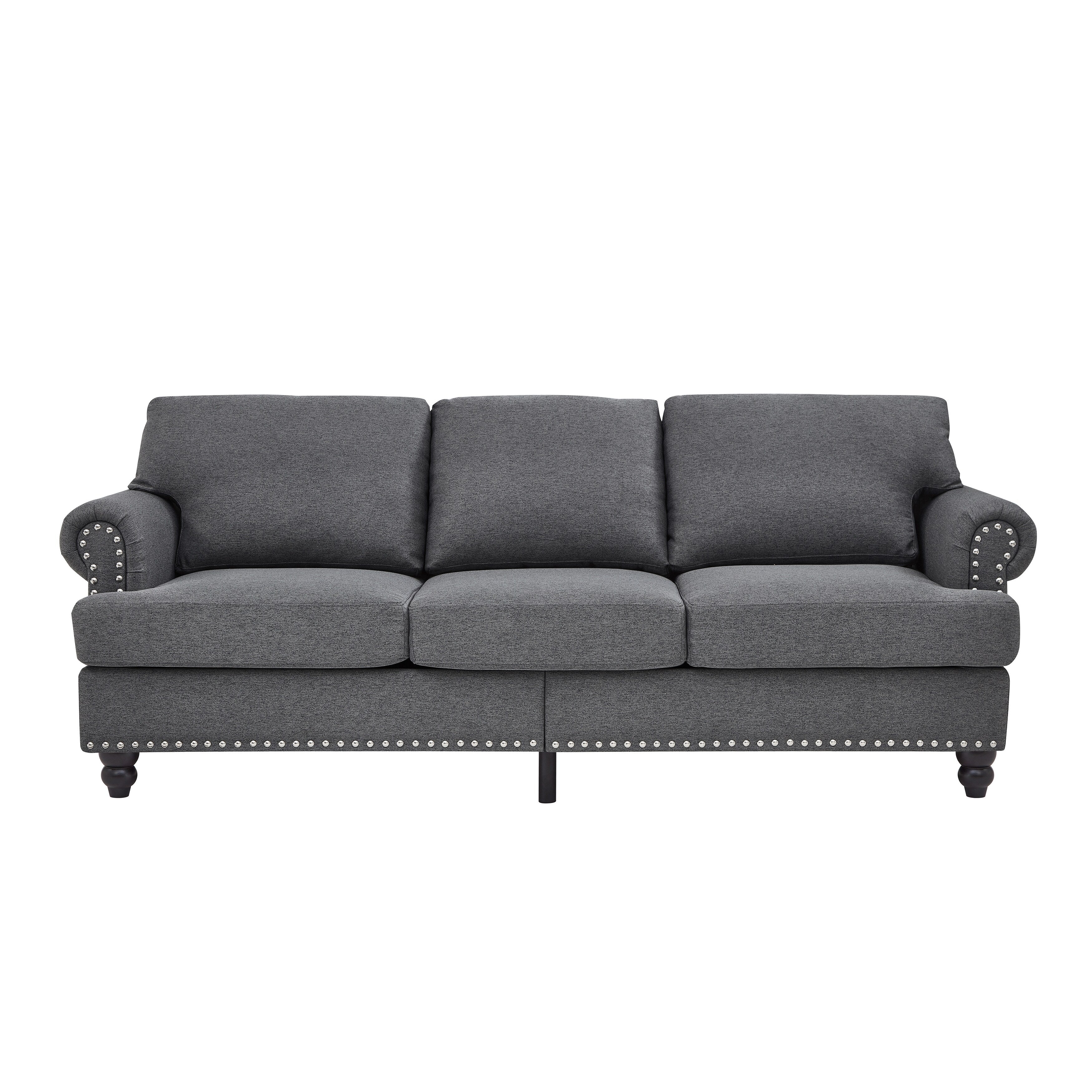 83 Classic Tufted Sofa - 3-Seater Fabric Couch with Nailhead Trim, Polyester Upholstery & Solid Wood Frame for Living Room