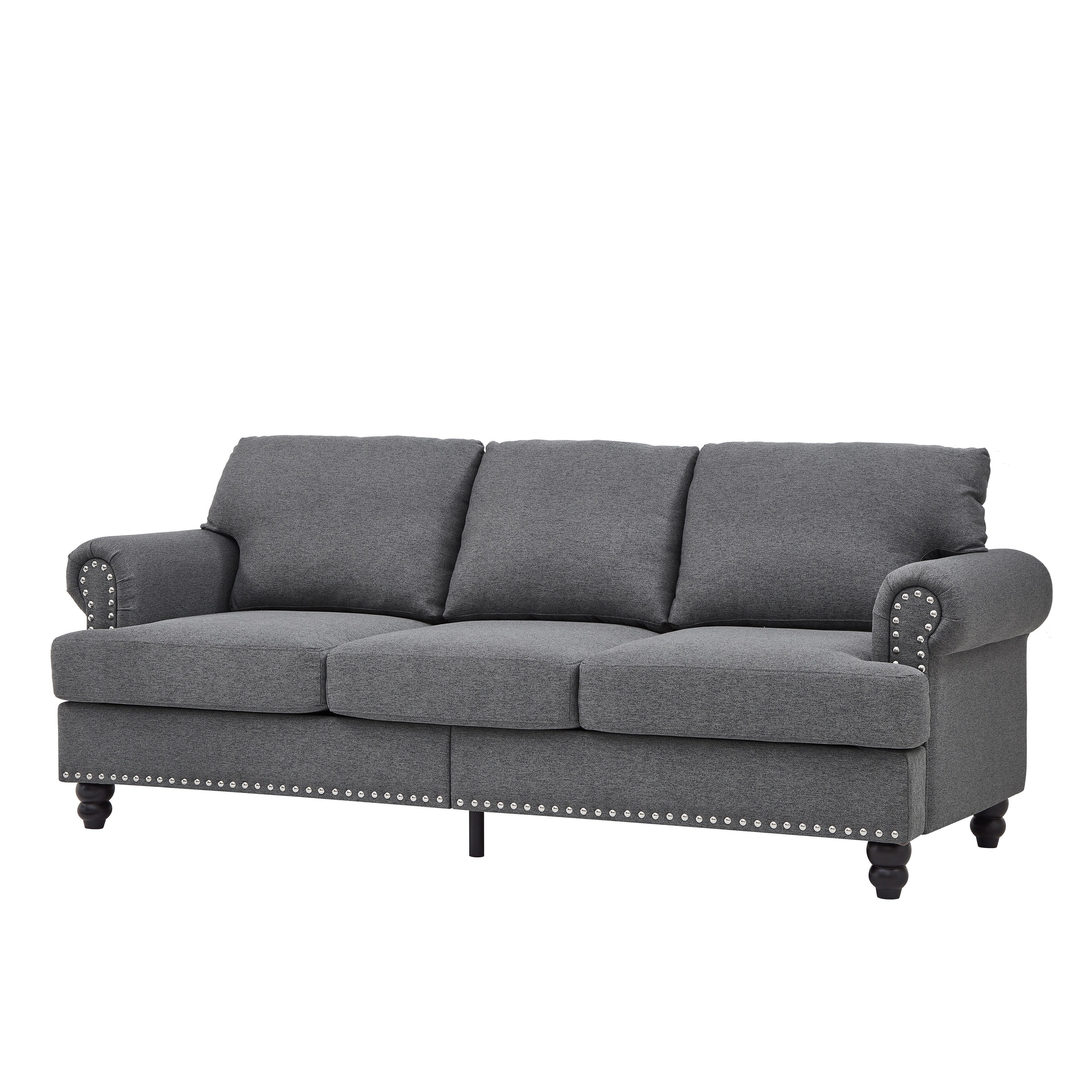 83 Classic Tufted Sofa - 3-Seater Fabric Couch with Nailhead Trim, Polyester Upholstery & Solid Wood Frame for Living Room