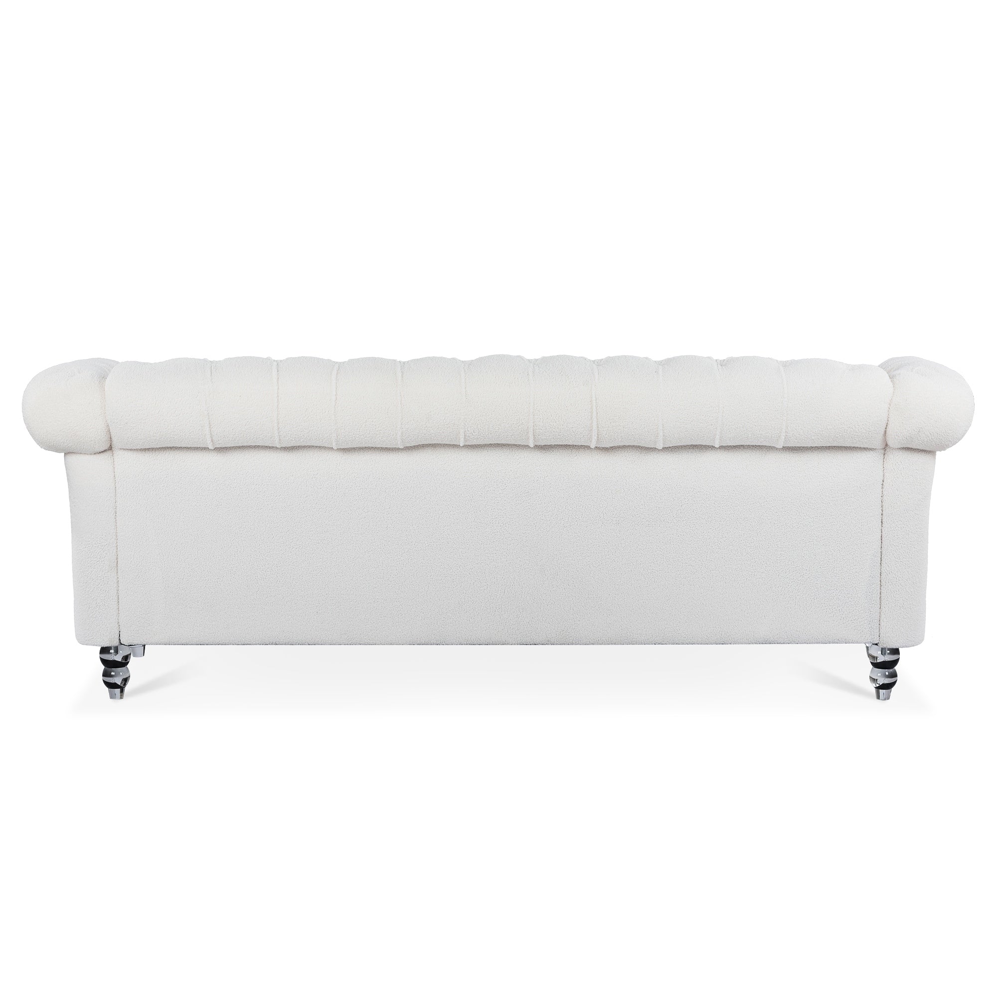 Nordic White Tufted Rolled Arm Upholstered Sofa - 32.09 x 84.65 x 28.35