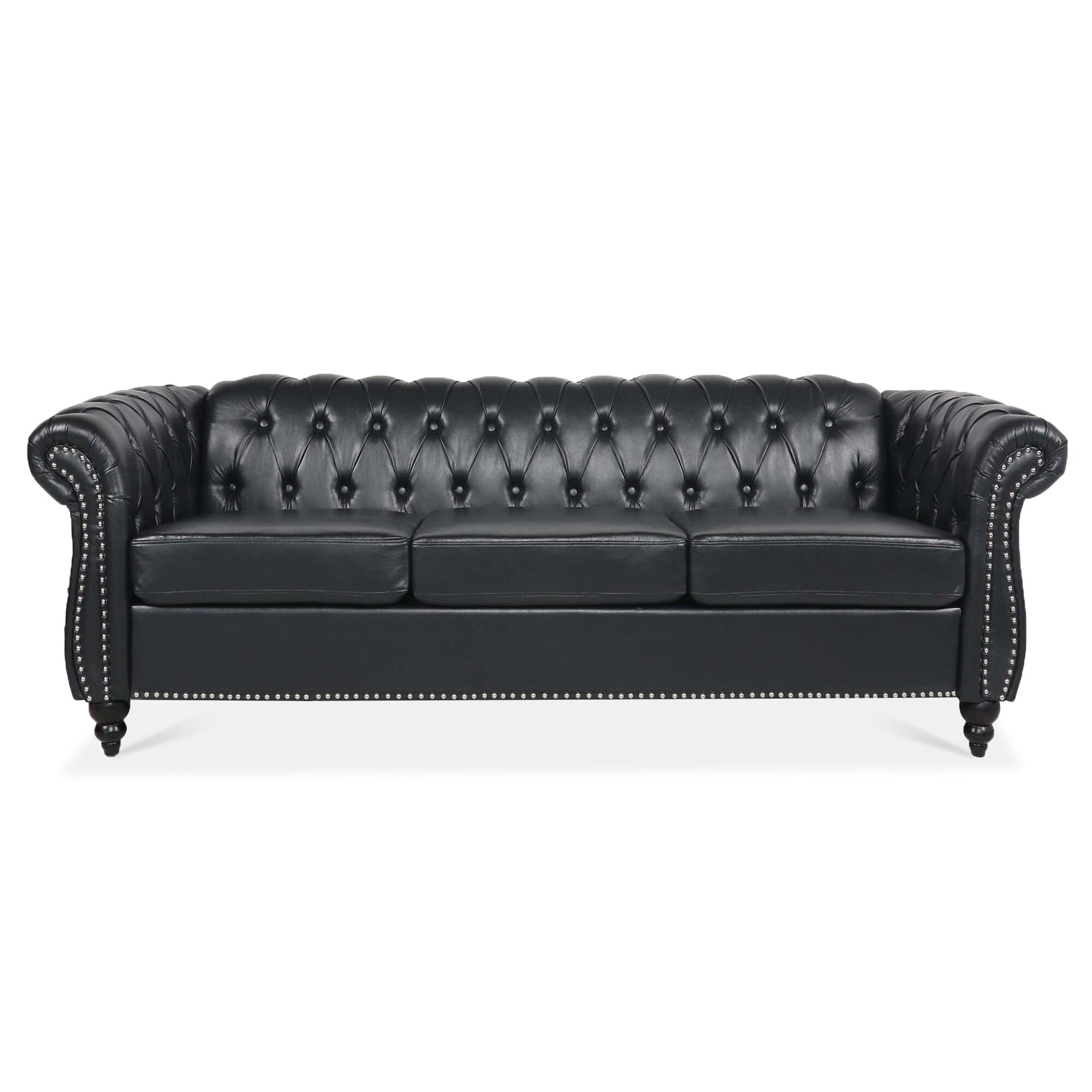 Faux Leather Rolled Arm Chesterfield Three Seater Sofa