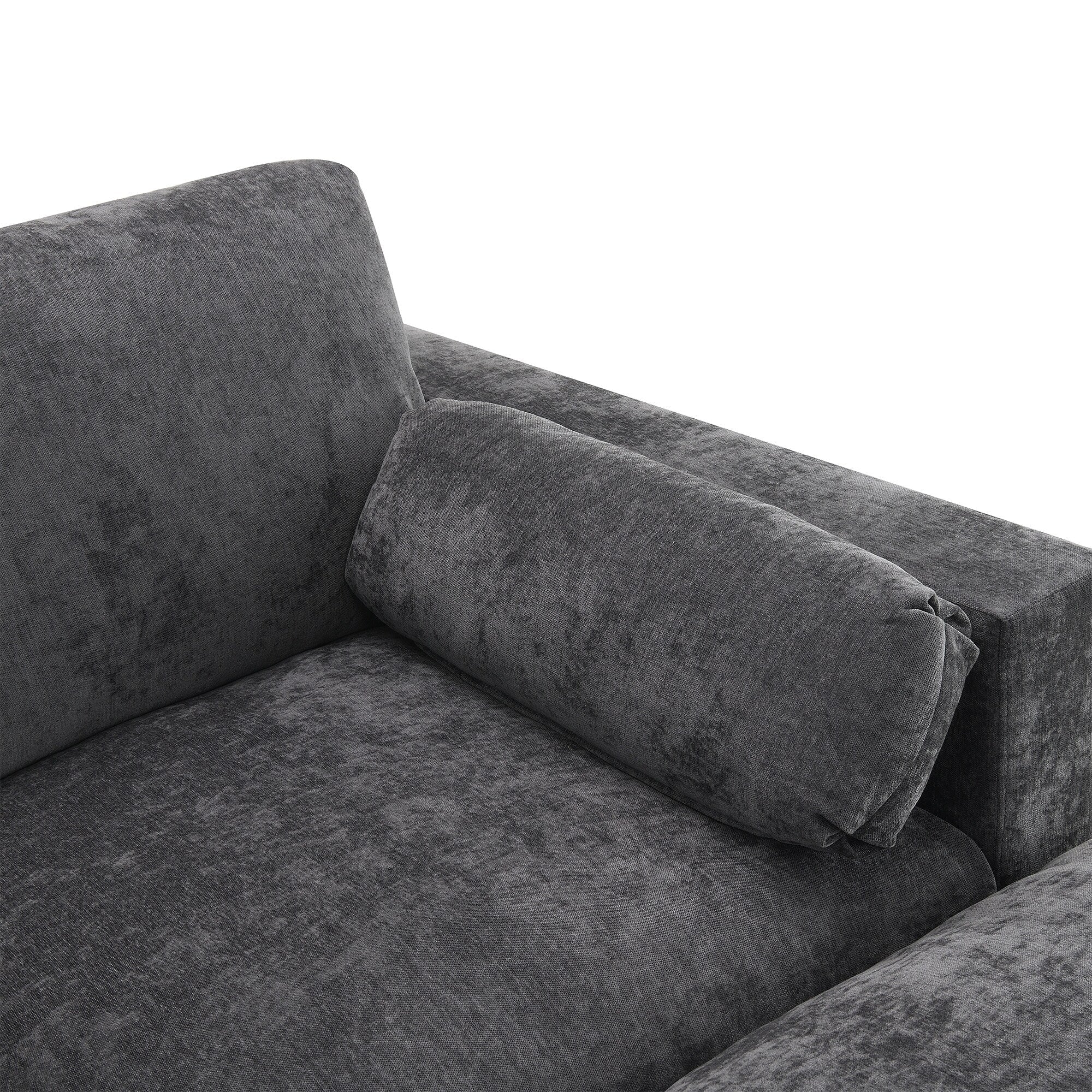 86.5-Inch U-Shaped Chenille Sectional Sofa with Storage Pockets, 2 Movable Ottomans and Throw Pillows for Living Room