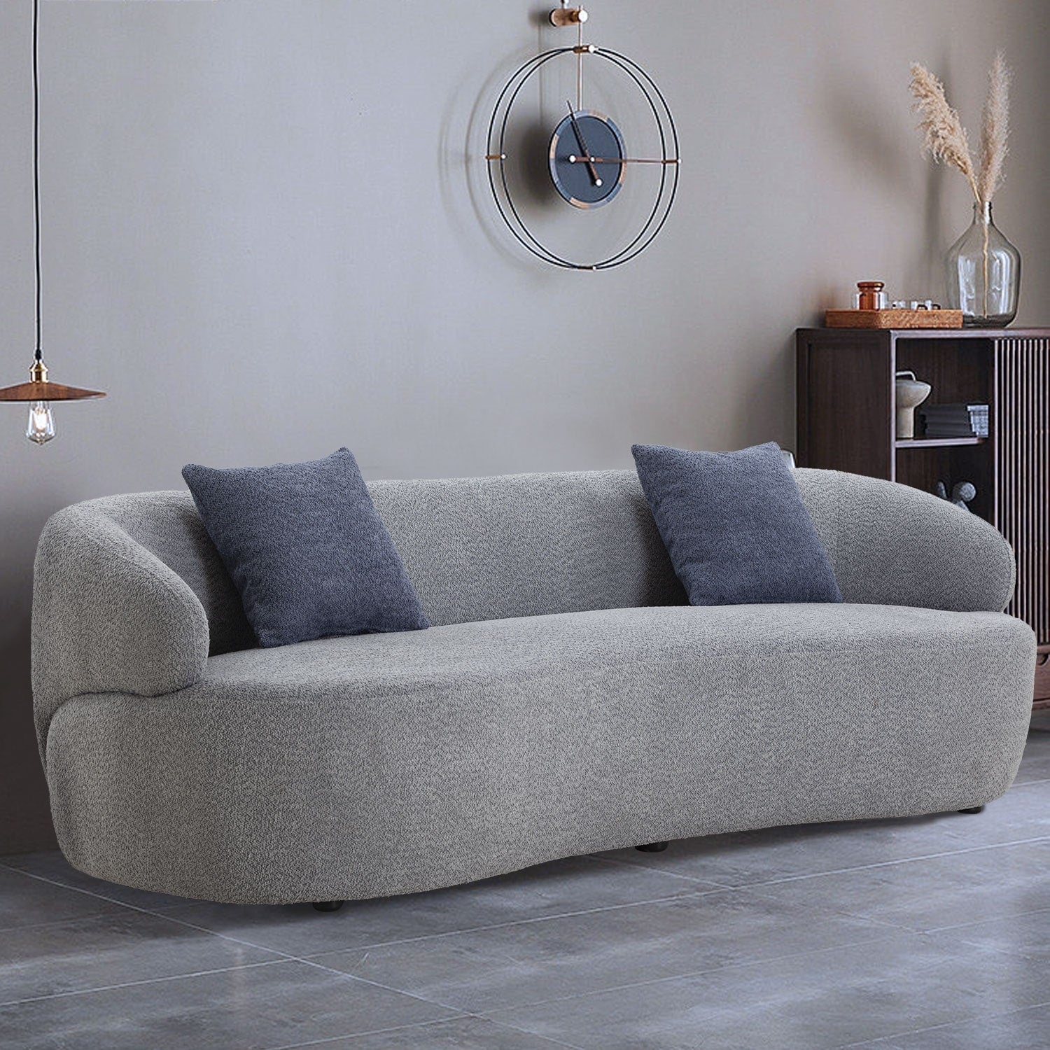 86.61in 3 Seater Modern Curved Upholstered Fabric Sofa Courch