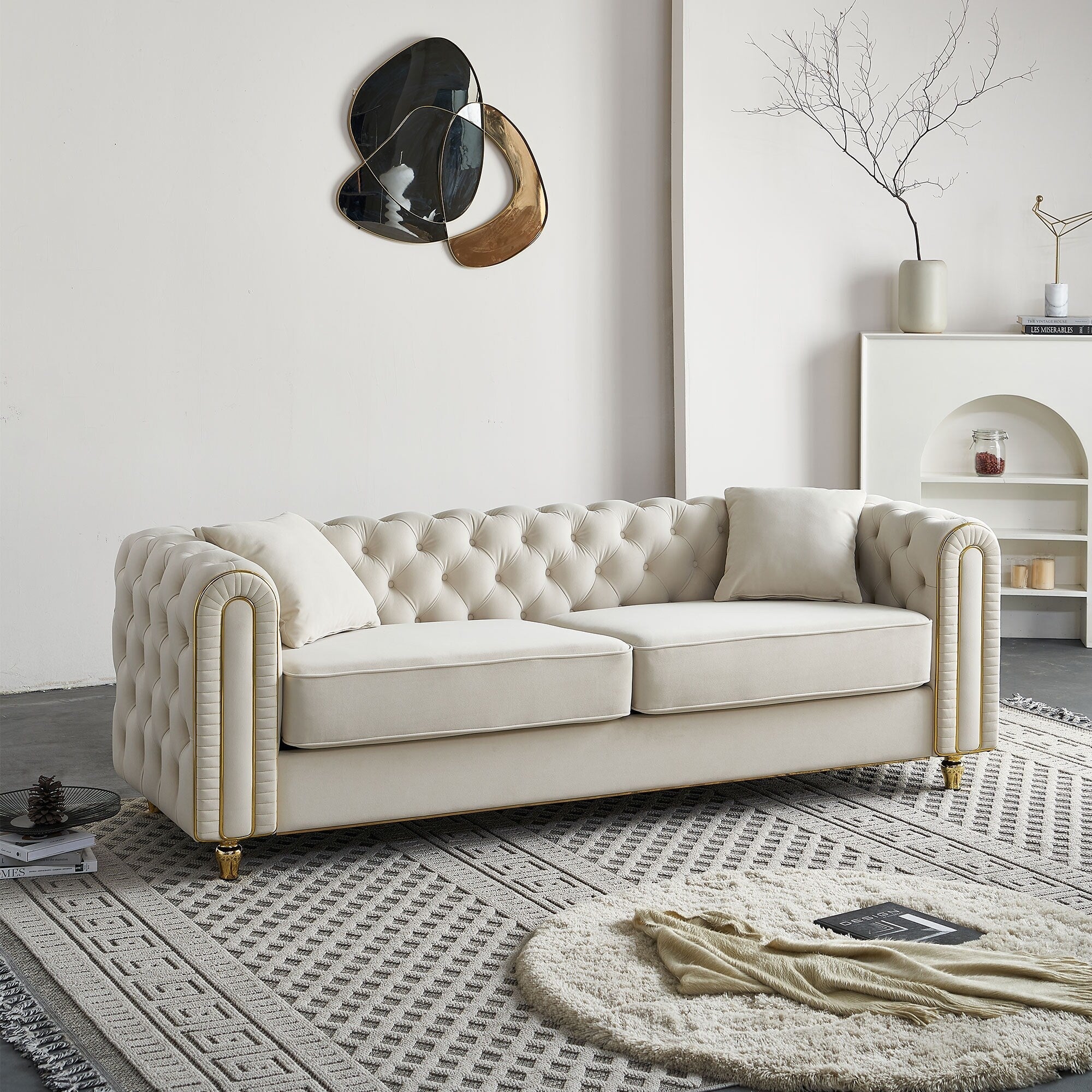 86'' W Luxury Modern Tufted Sofa with 2pcs of toss pillows for Living Room ,Bedroom