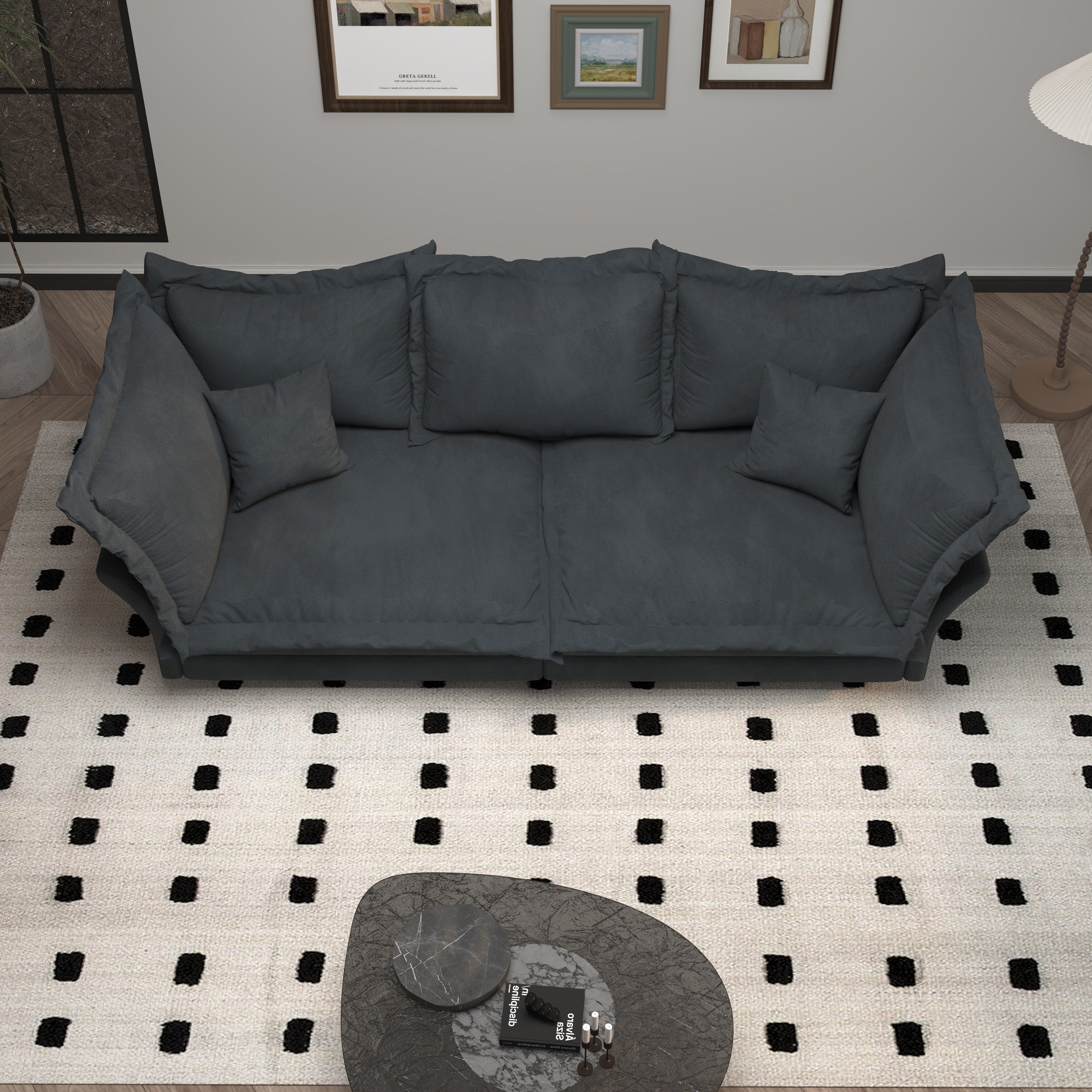 90.55 Modern Deep Seat Sofa Couches with Multiple Large Soft Pillows