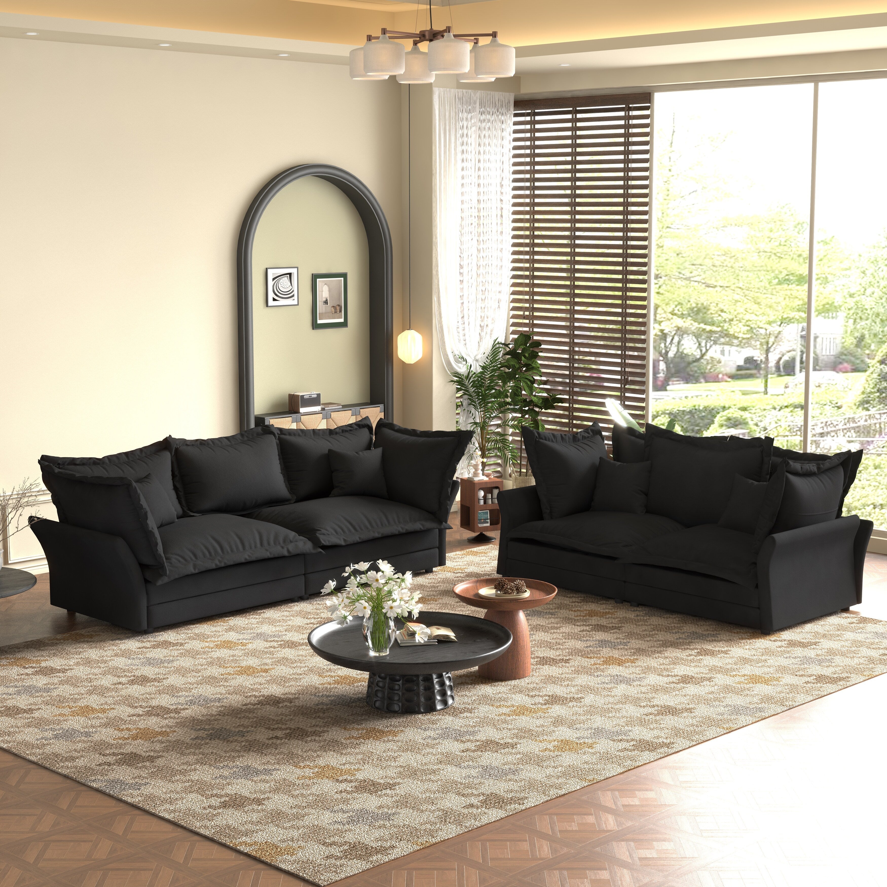 90.55 Modern Deep Seat Sofa Couches with Multiple Large Soft Pillows