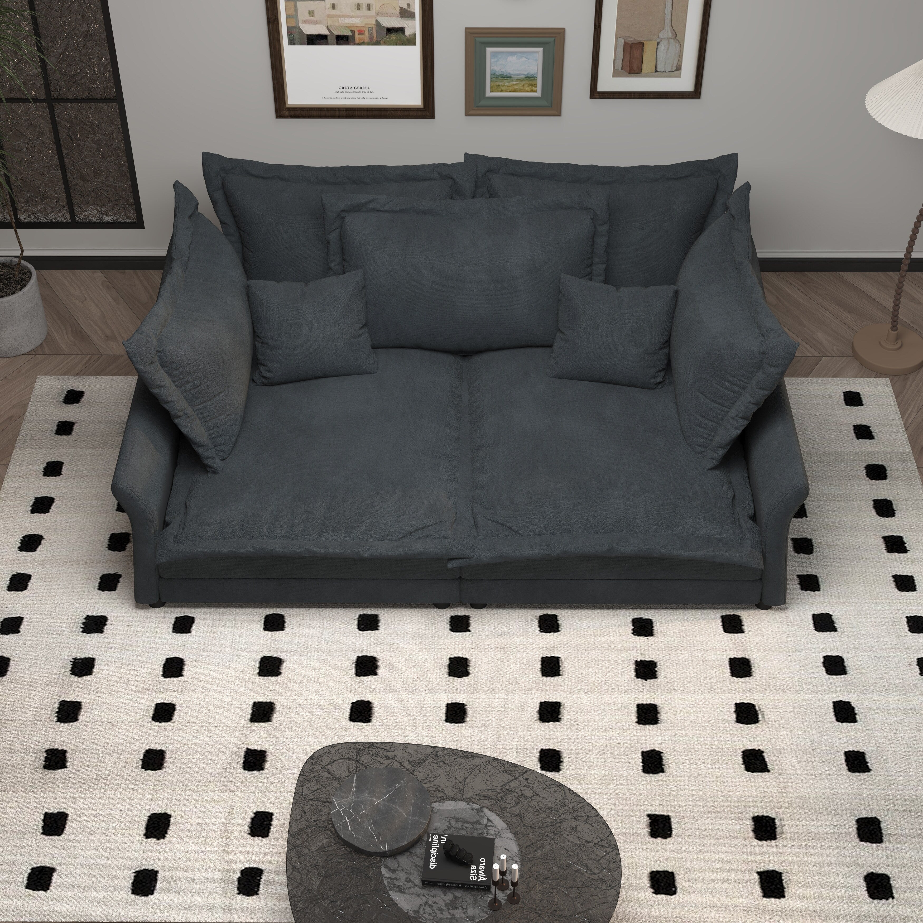 90.55 Modern Deep Seat Sofa Couches with Multiple Large Soft Pillows