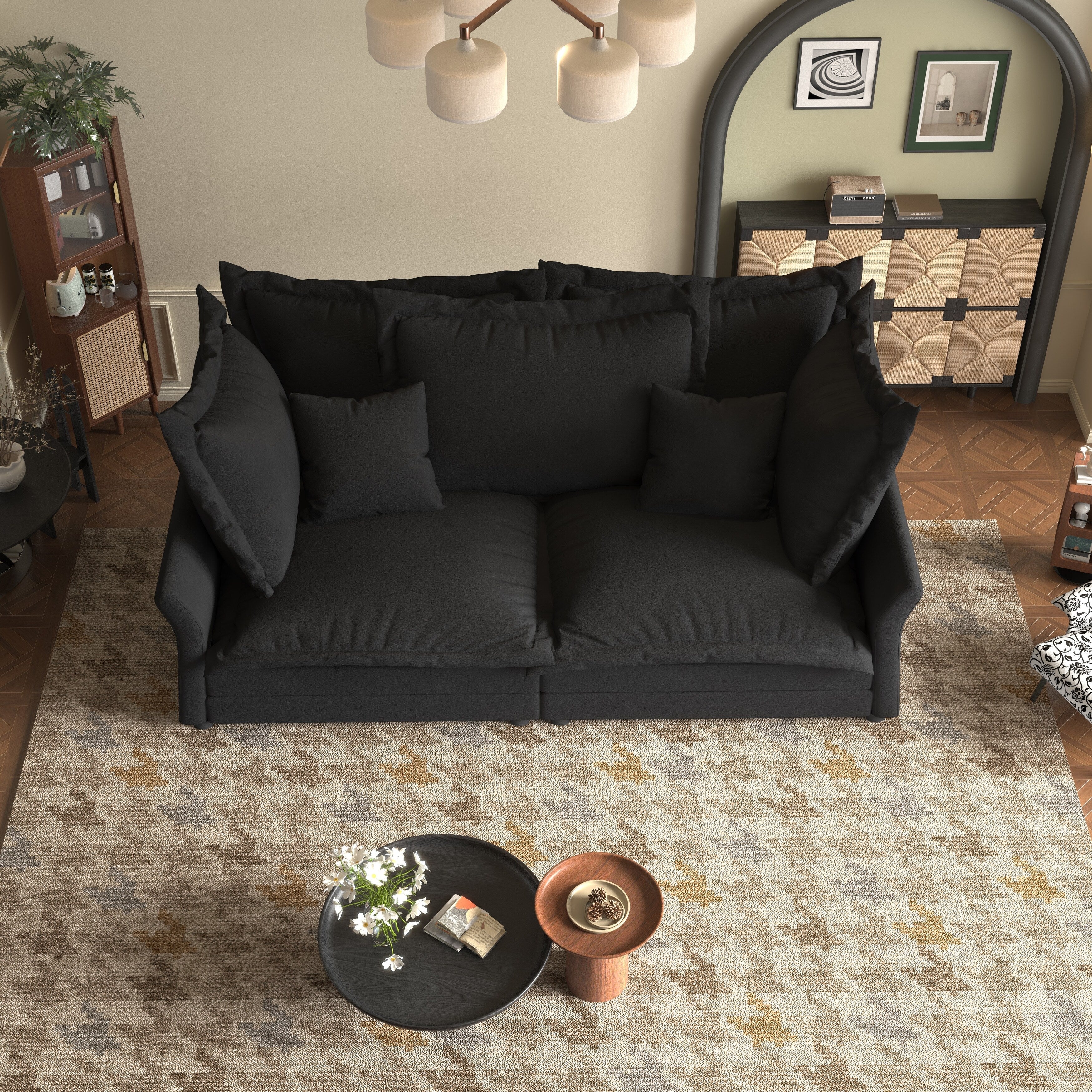 90.55 Modern Deep Seat Sofa Couches with Multiple Large Soft Pillows
