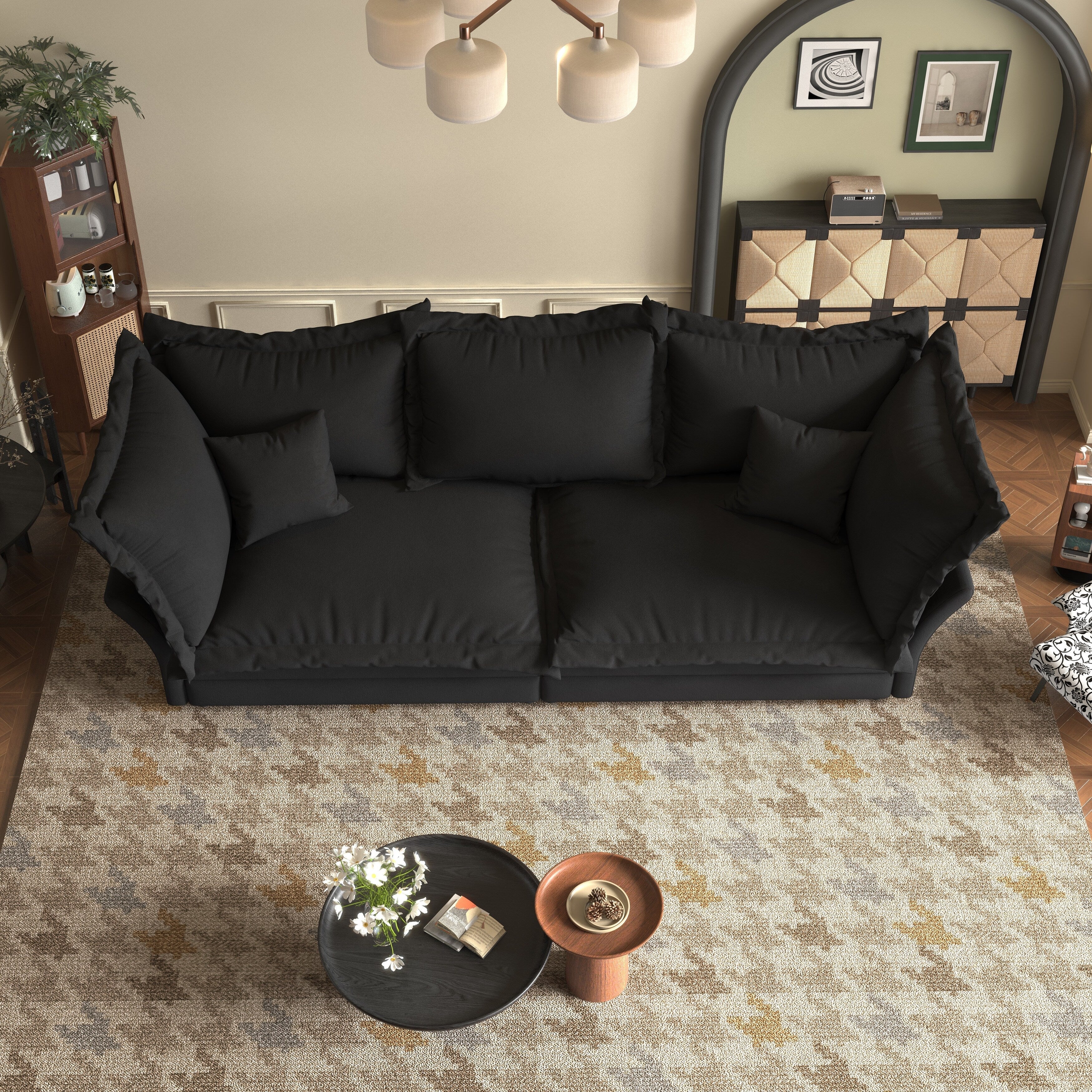 90.55 Modern Deep Seat Sofa Couches with Multiple Large Soft Pillows
