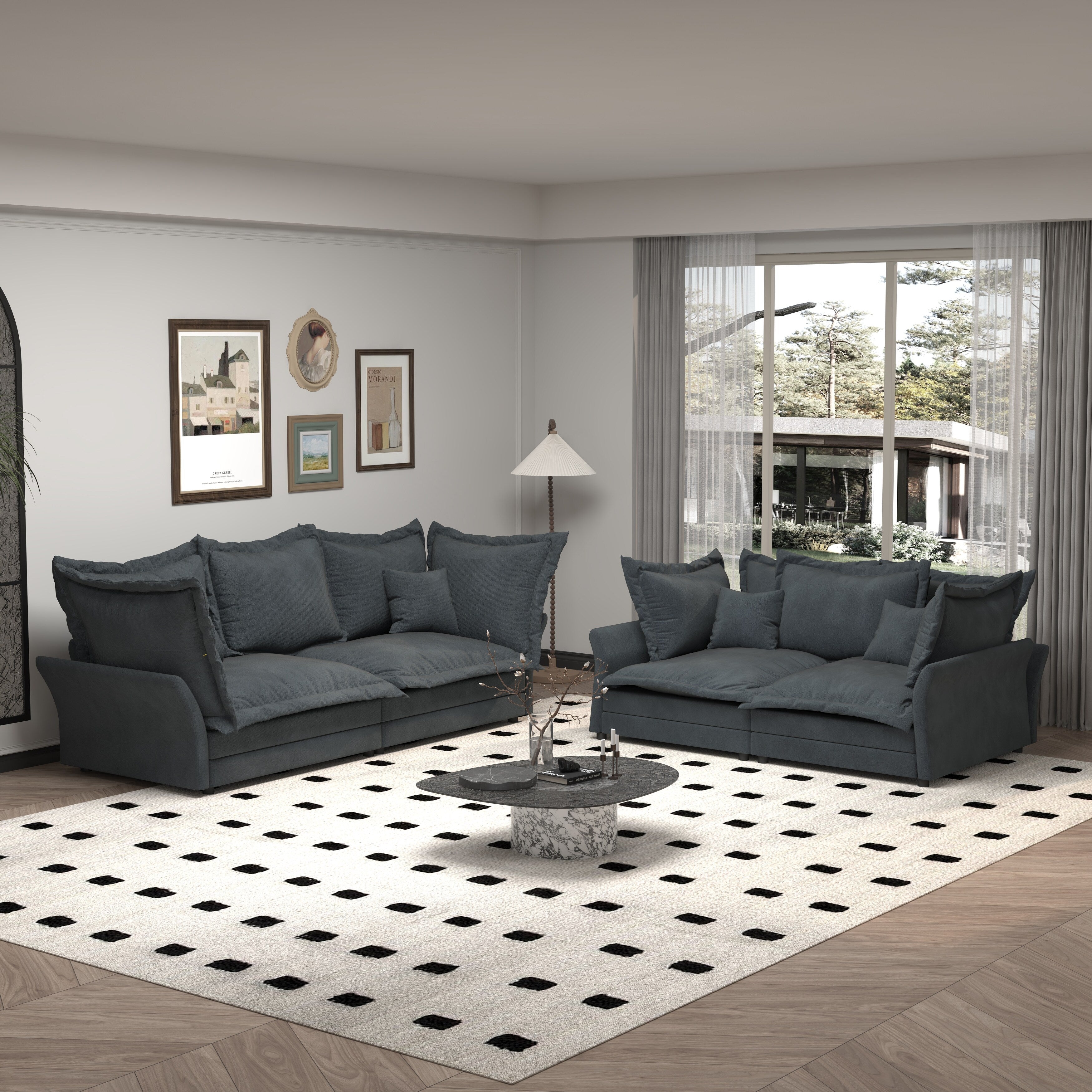 90.55 Modern Deep Seat Sofa Couches with Multiple Large Soft Pillows