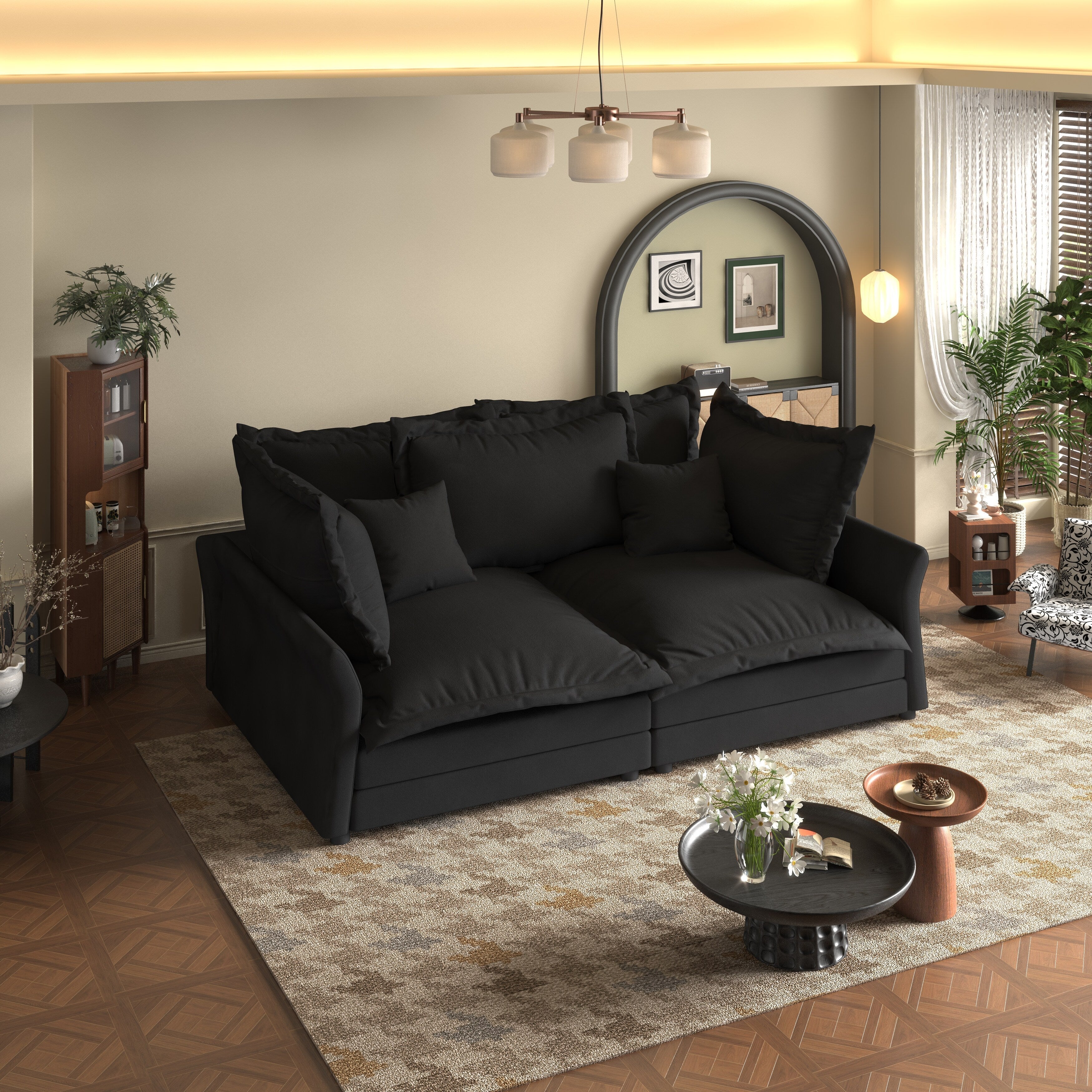 90.55 Modern Deep Seat Sofa Couches with Multiple Large Soft Pillows