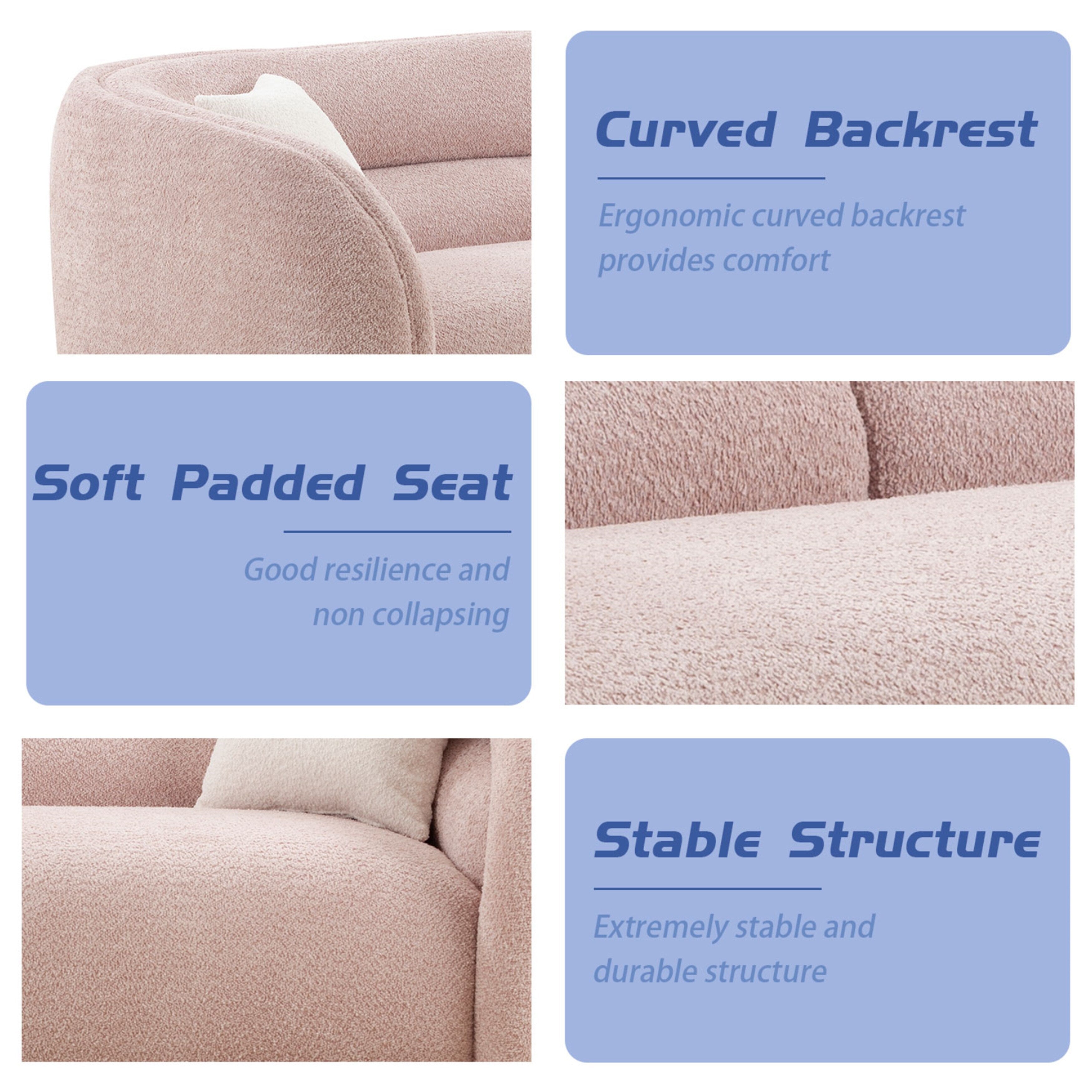 Modern Contemporary 91 Upholstered Curved Sofa With 2 Pillows for Living Room