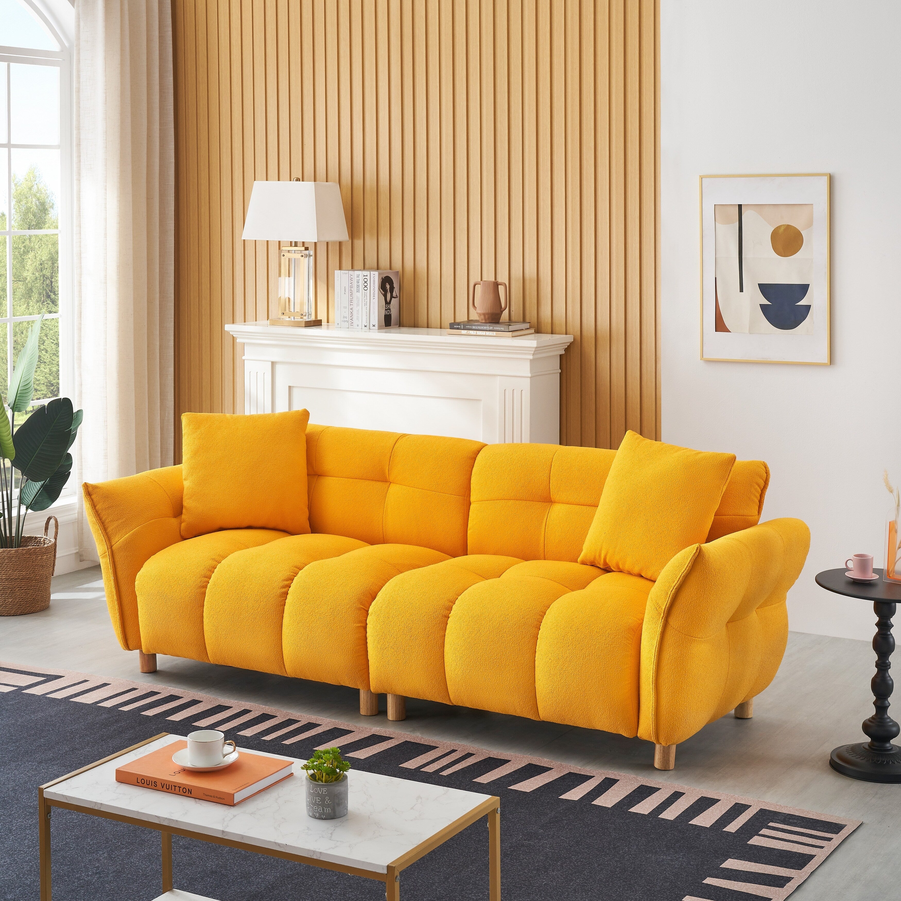 93.70 Inches Long, Teddy Sofa Fabric,With Two Matching Pillows And Three Spacious And Comfortable Seats