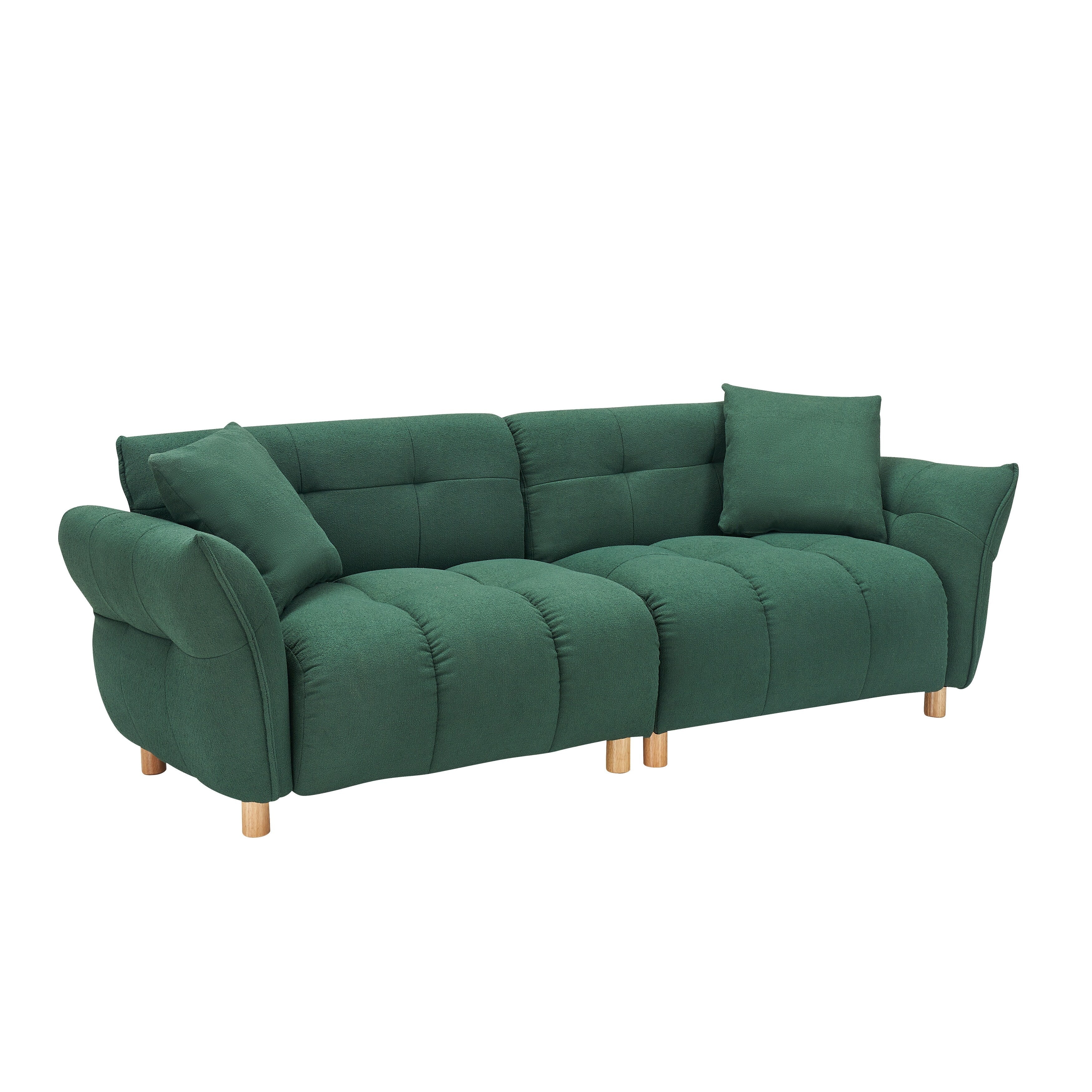 93.70 inches long, Teddy Sofa Fabric,with two matching pillows and three spacious and comfortable seats