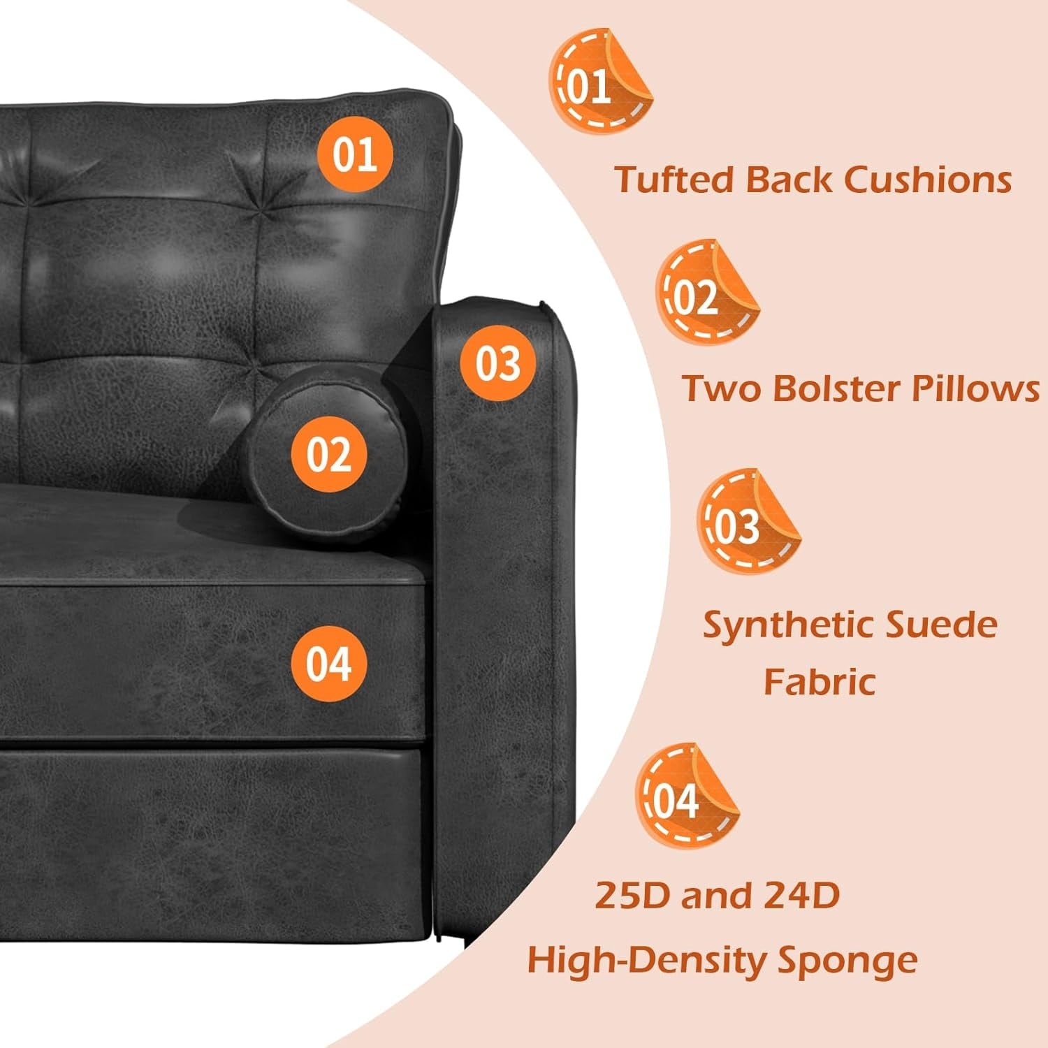 AECOJOY 84.2 Mid Century Modern Sofa with 2 Bolster Pillows