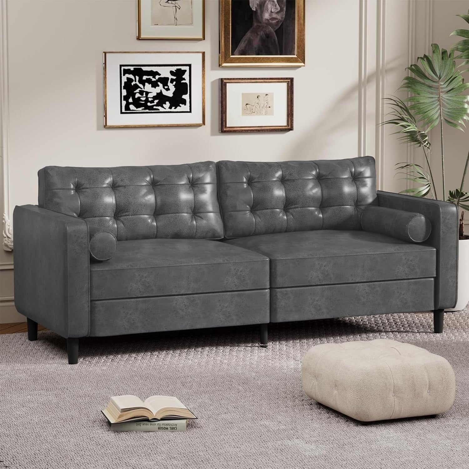 AECOJOY 84.2 Mid Century Modern Sofa with 2 Bolster Pillows