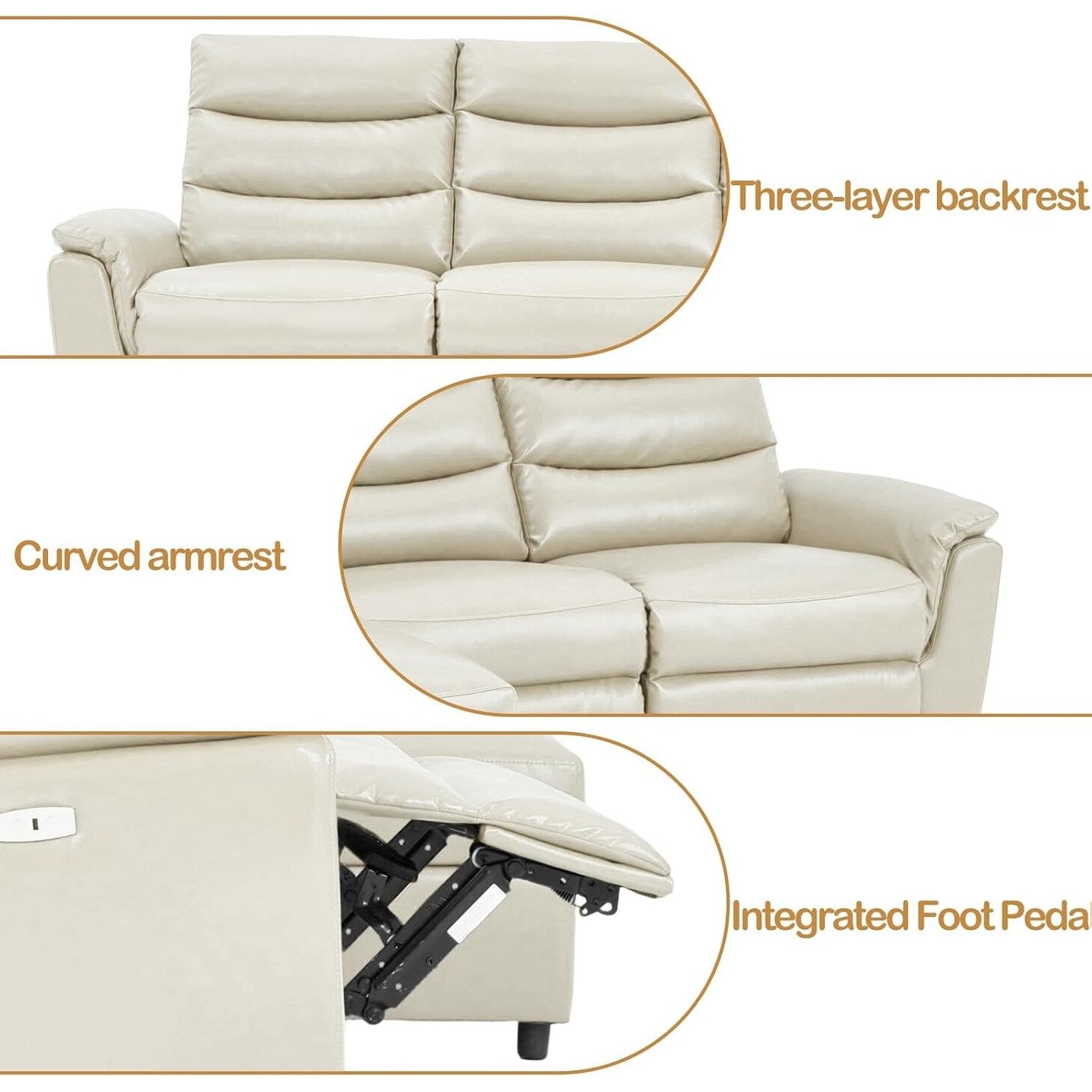 AECOJOY Power Reclining Sectional Sofa, PU Leather Sleep Sofa Bed with Storage Chaise, Adjustable Backrest & Footrest