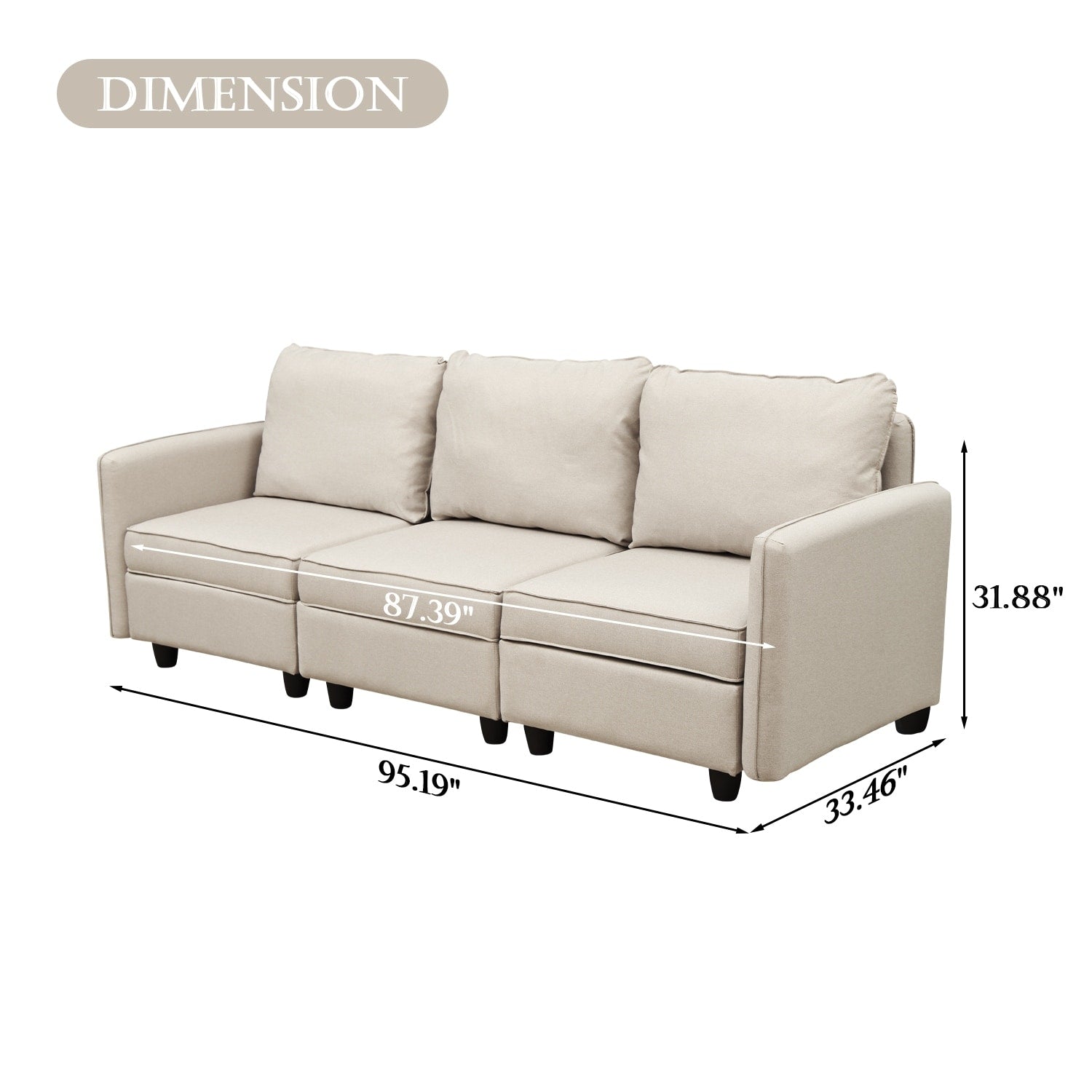 Sofa with Storage, Upholstered Sofa Couch with Modern Linen Fabric