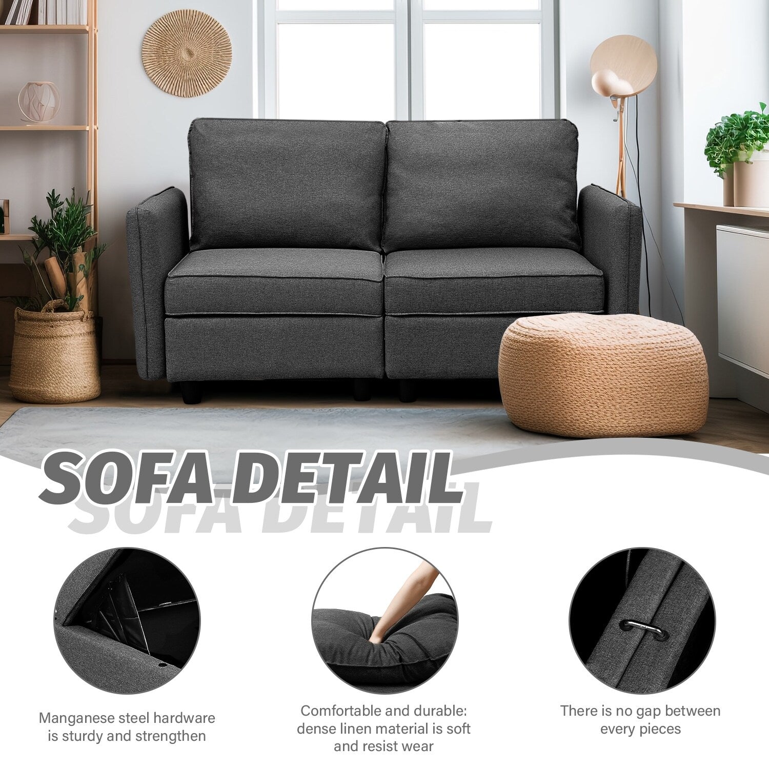 Sofa with Storage, Upholstered Sofa Couch with Modern Linen Fabric