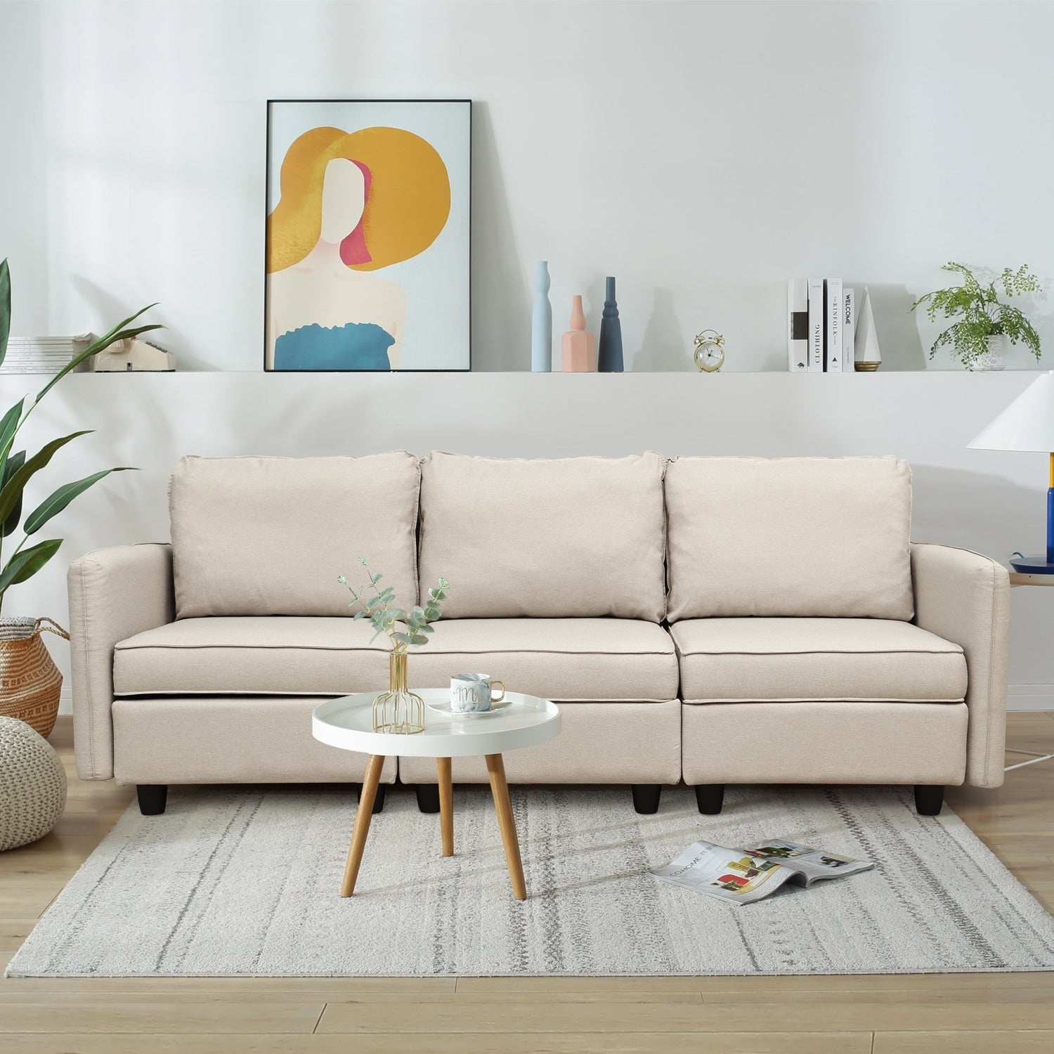 Sofa with Storage, Upholstered Sofa Couch with Modern Linen Fabric