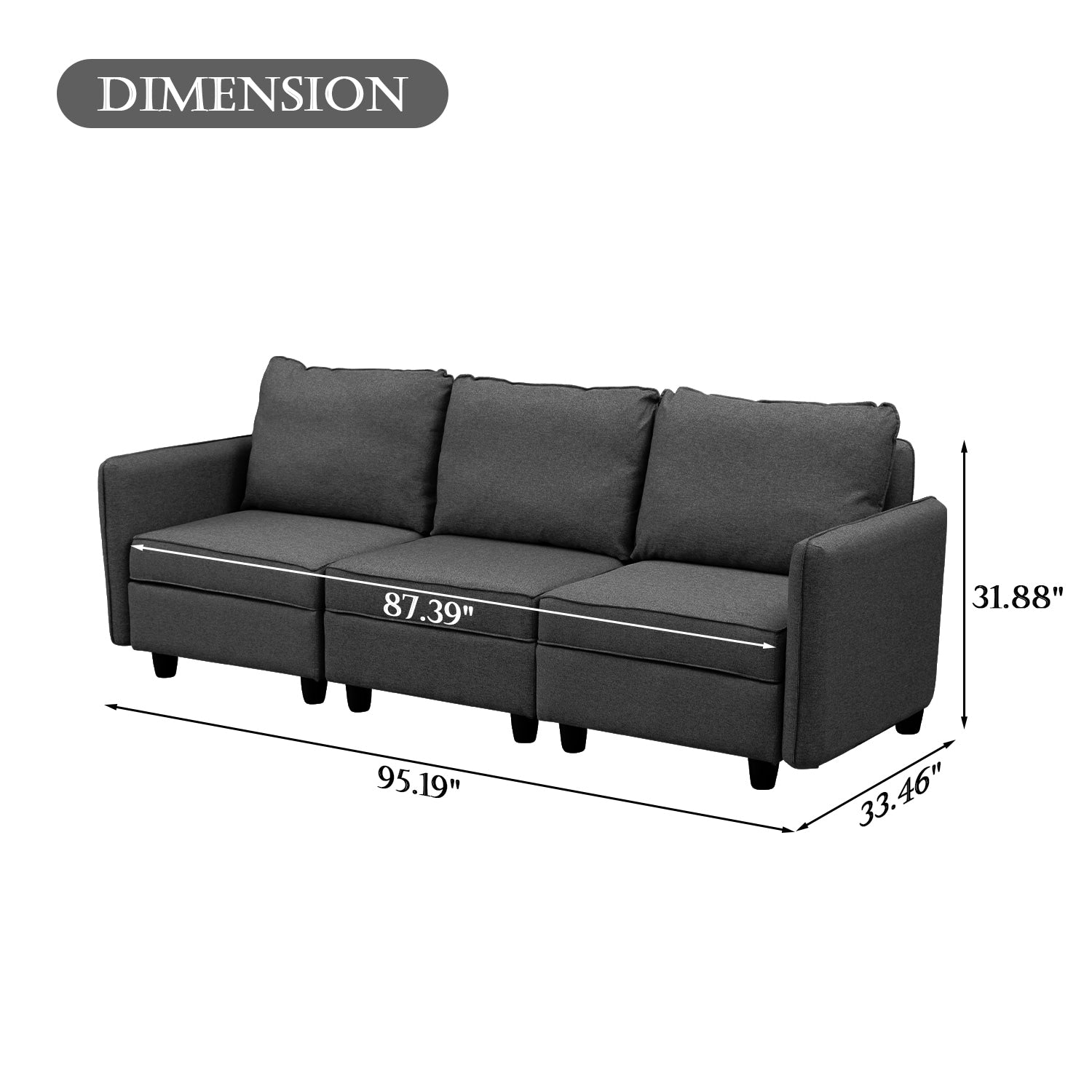 Sofa with Storage, Upholstered Sofa Couch with Modern Linen Fabric
