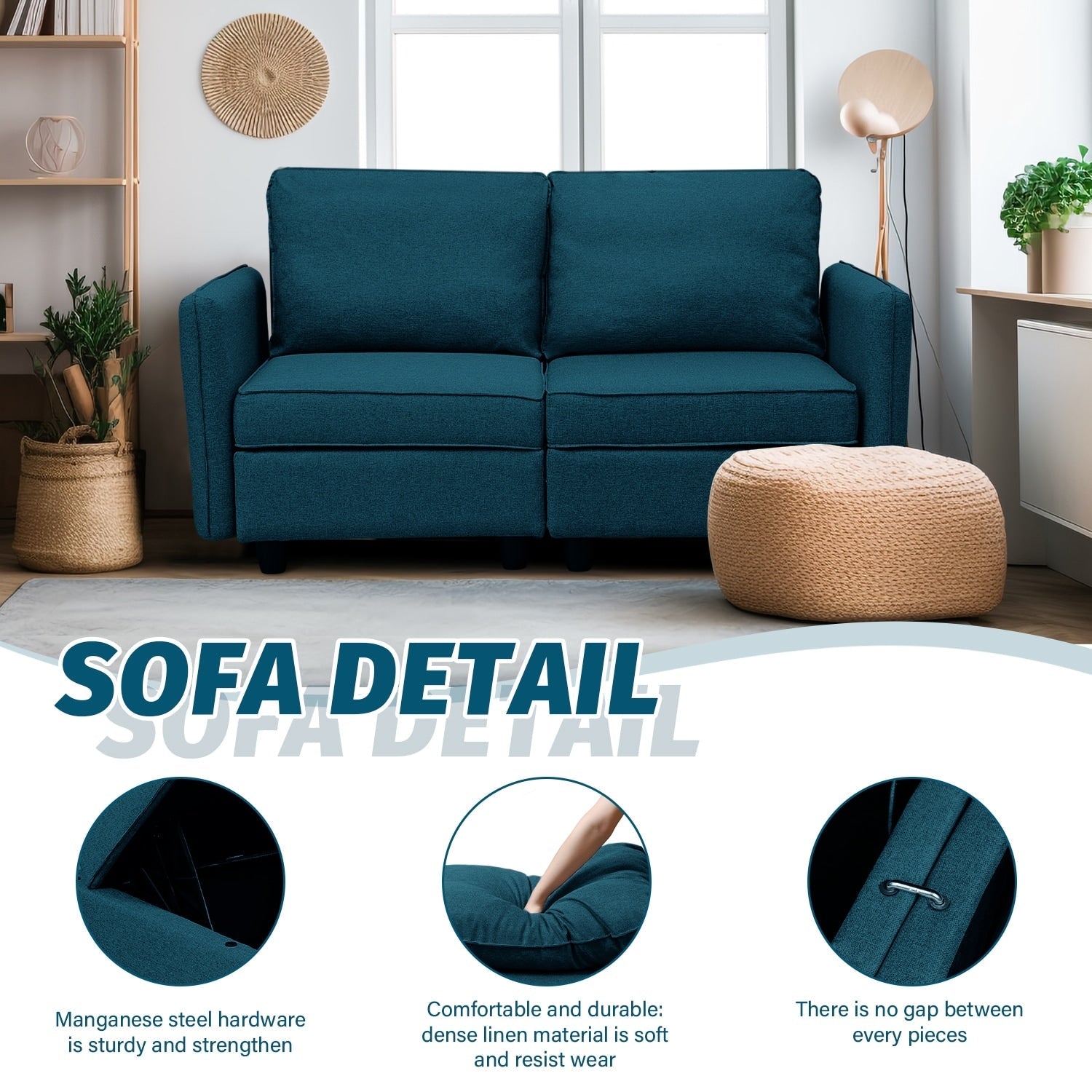 Sofa with Storage, Upholstered Sofa Couch with Modern Linen Fabric