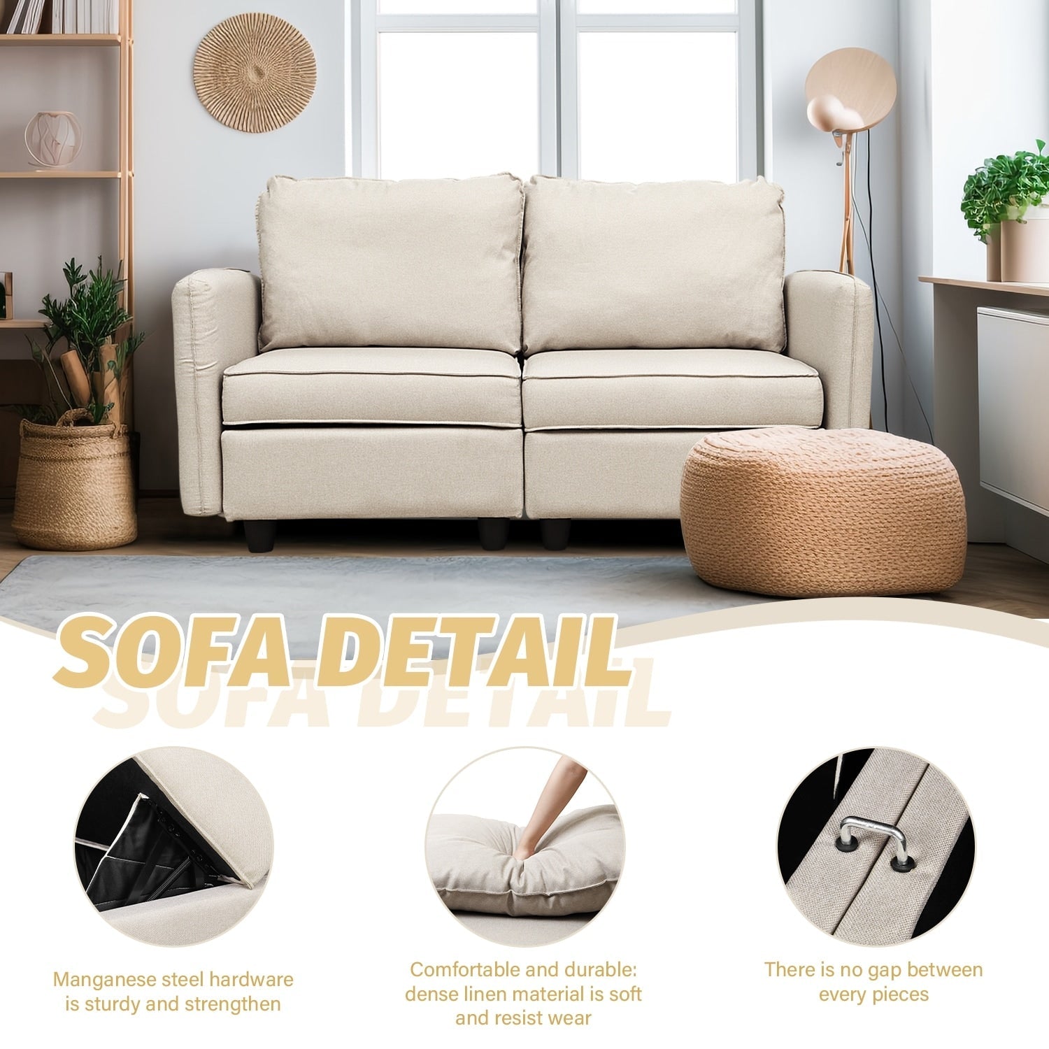 Sofa with Storage, Upholstered Sofa Couch with Modern Linen Fabric