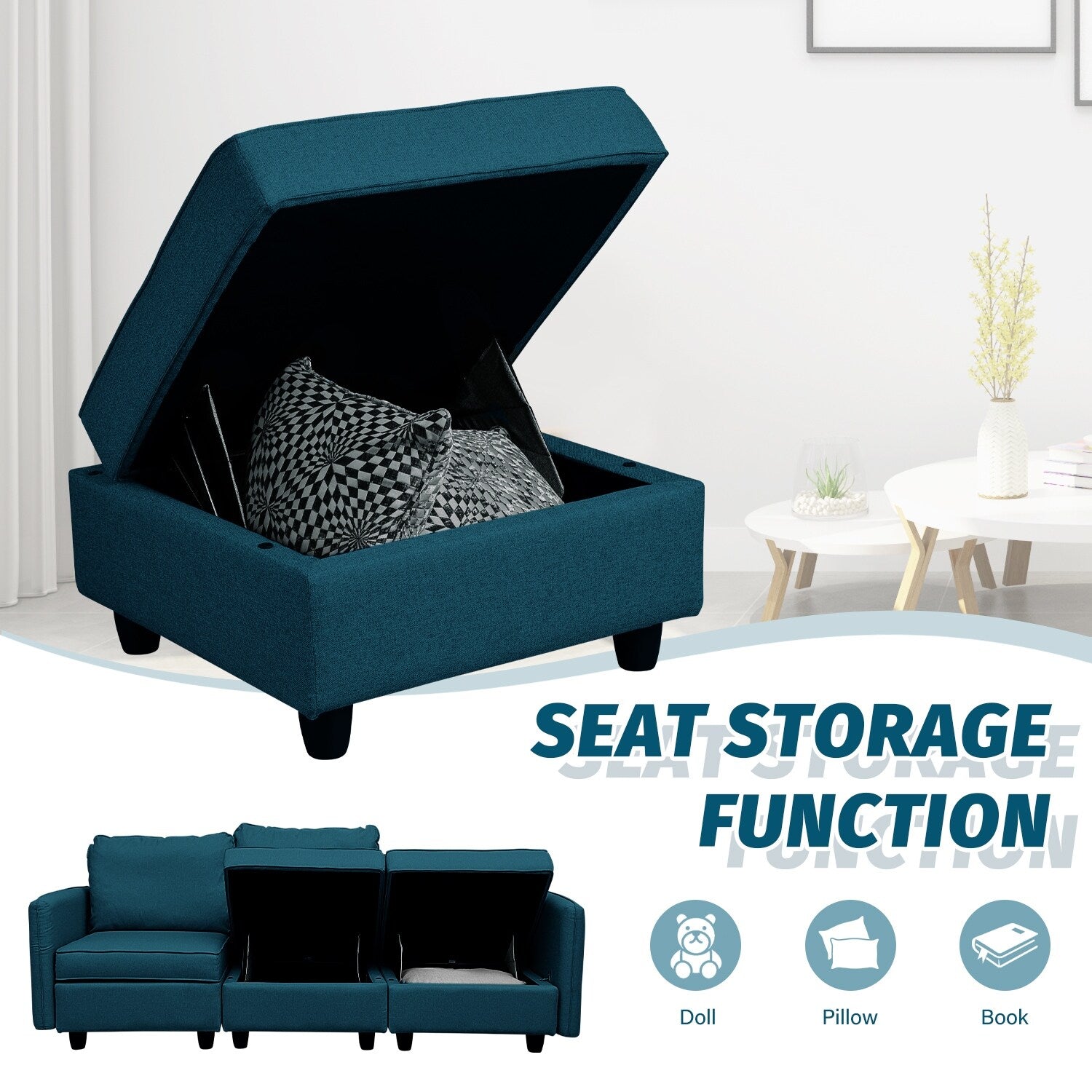 Sofa with Storage, Upholstered Sofa Couch with Modern Linen Fabric