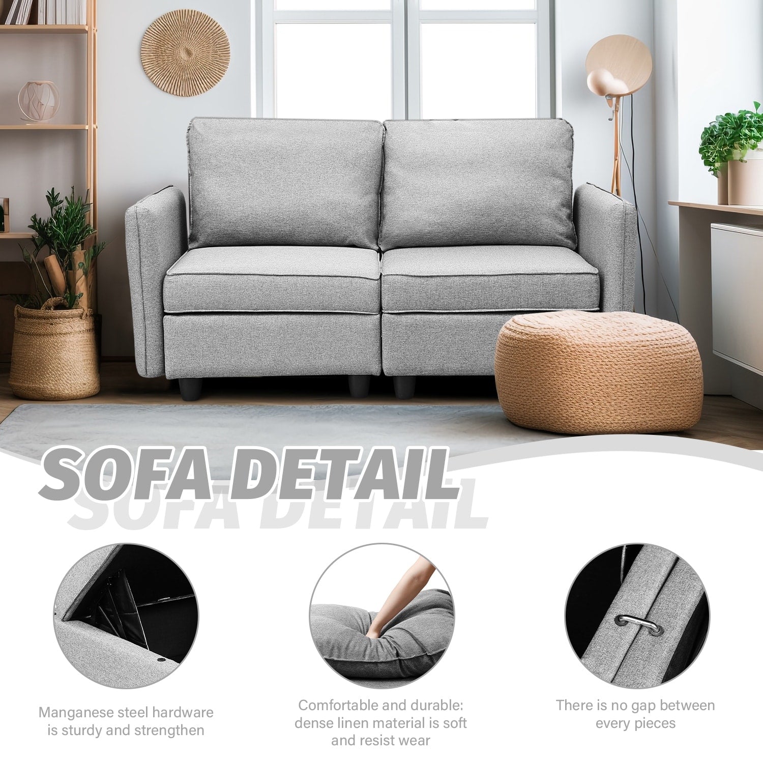 Sofa with Storage, Upholstered Sofa Couch with Modern Linen Fabric